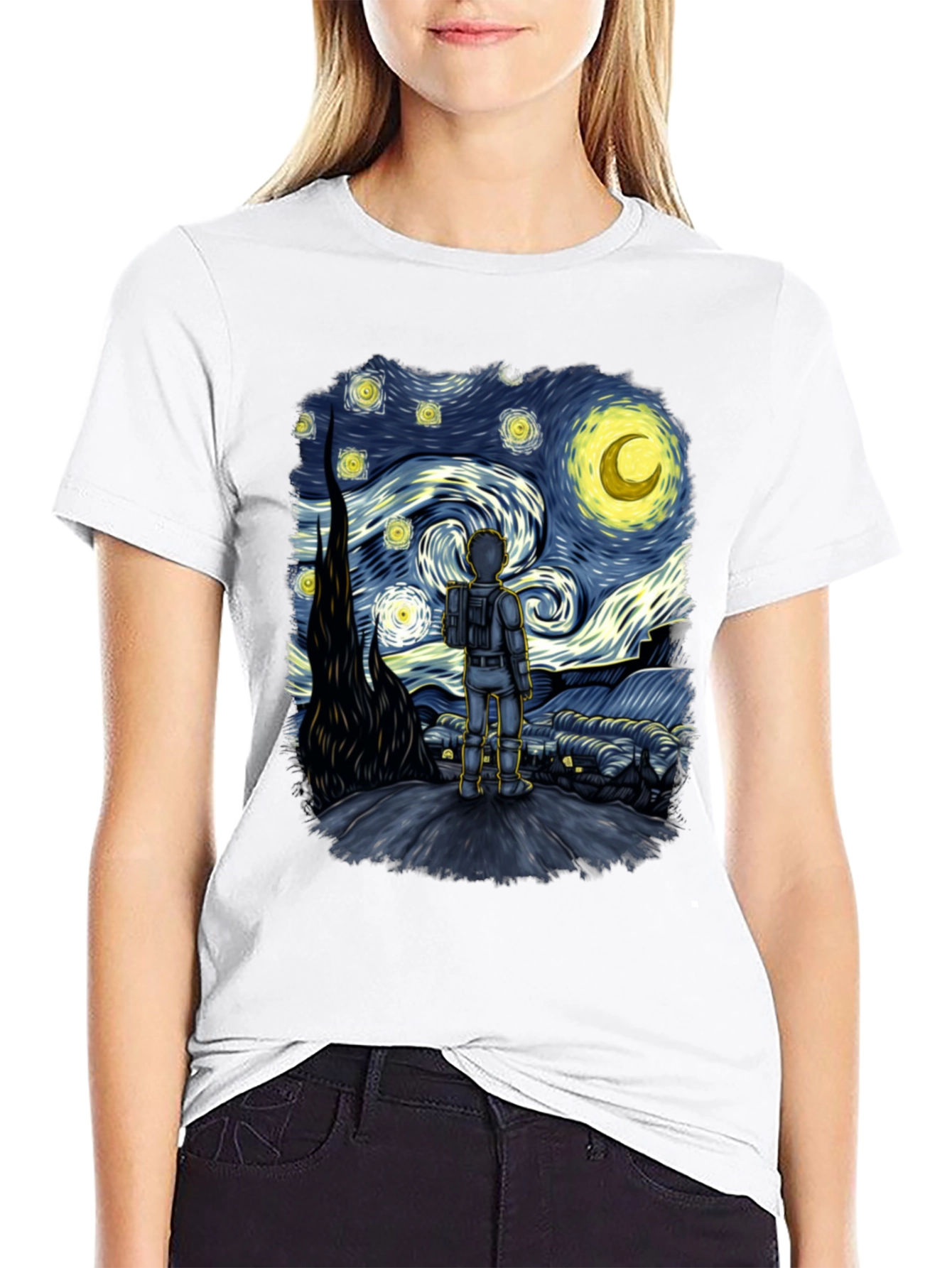 Black Starry Spaceman T-Shirt: Unique Art Tee view 9