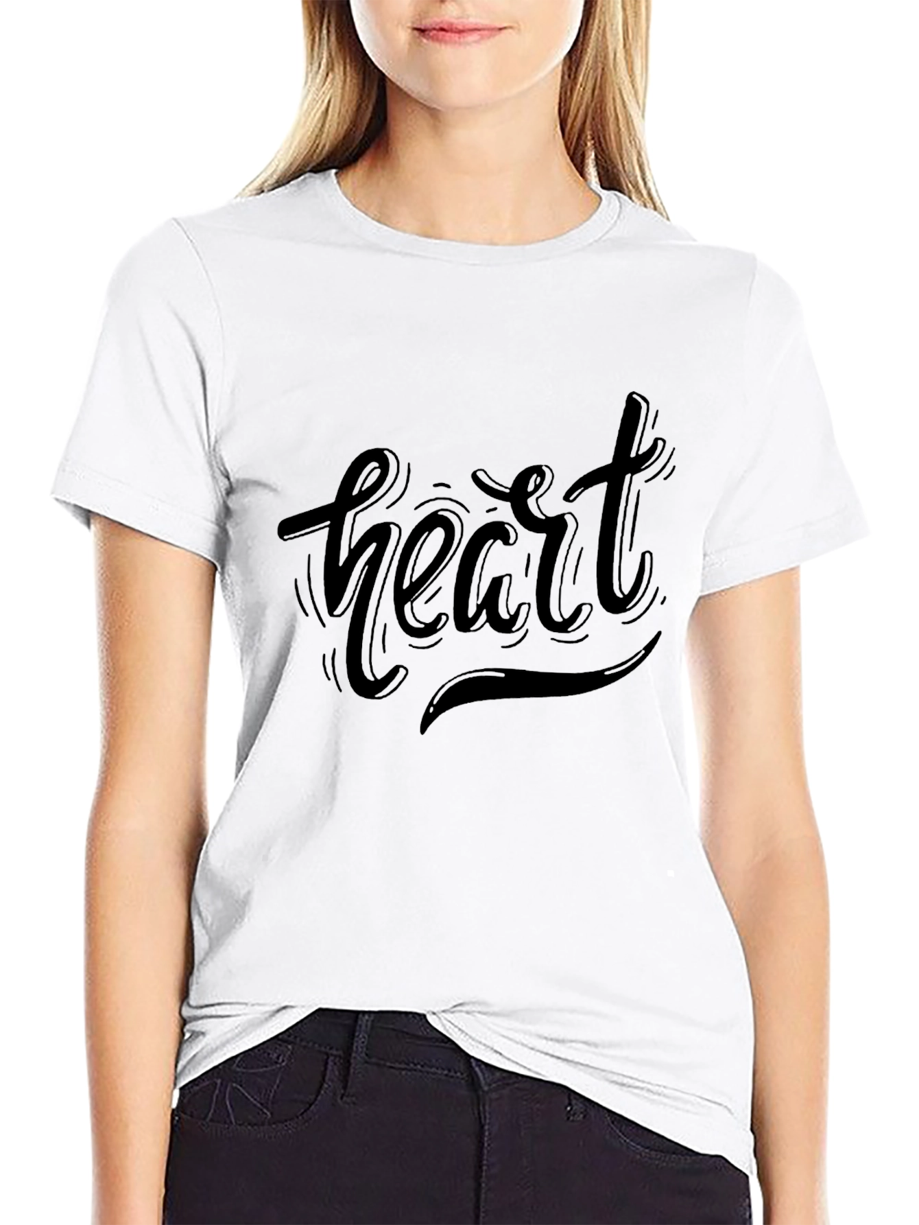 Black Heart Graphic Tee - Black Crew Neck Short Sleeve view 9
