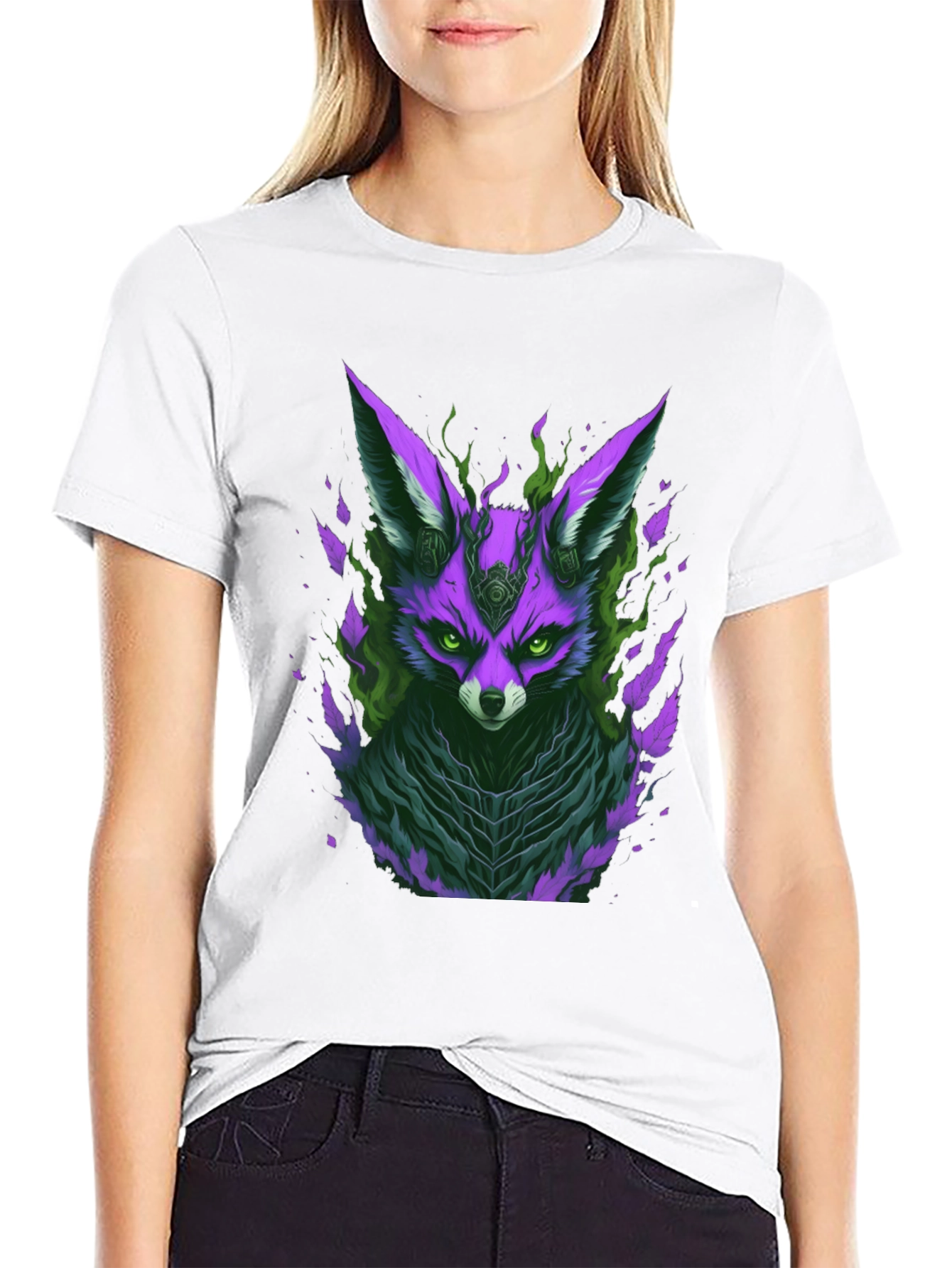 Black Mystic Fox Graphic Tee - Unique Purple Design view 9