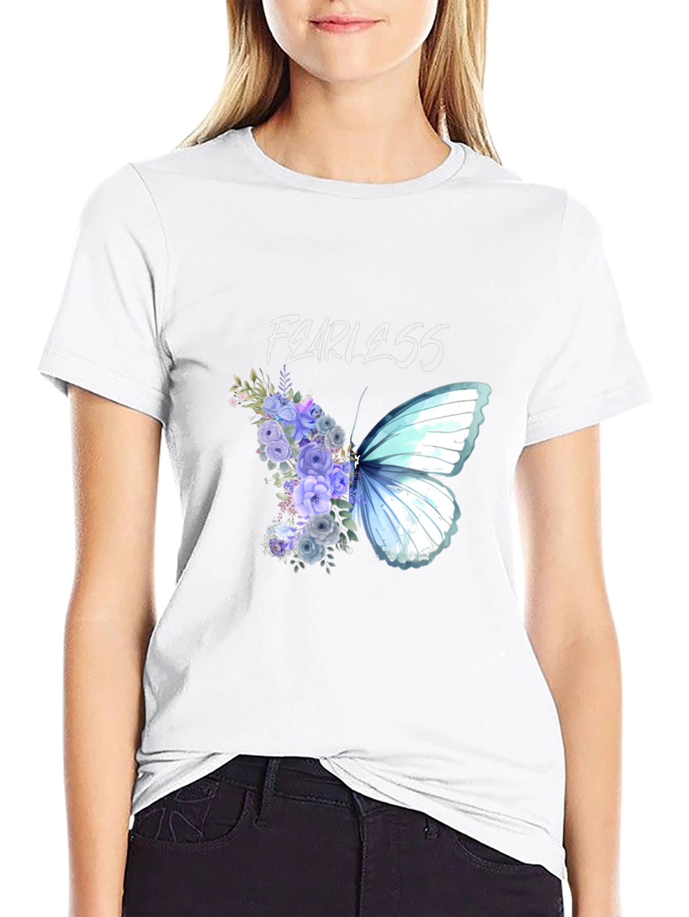 Black Fearless Butterfly Floral Graphic Tee - Unisex view 9