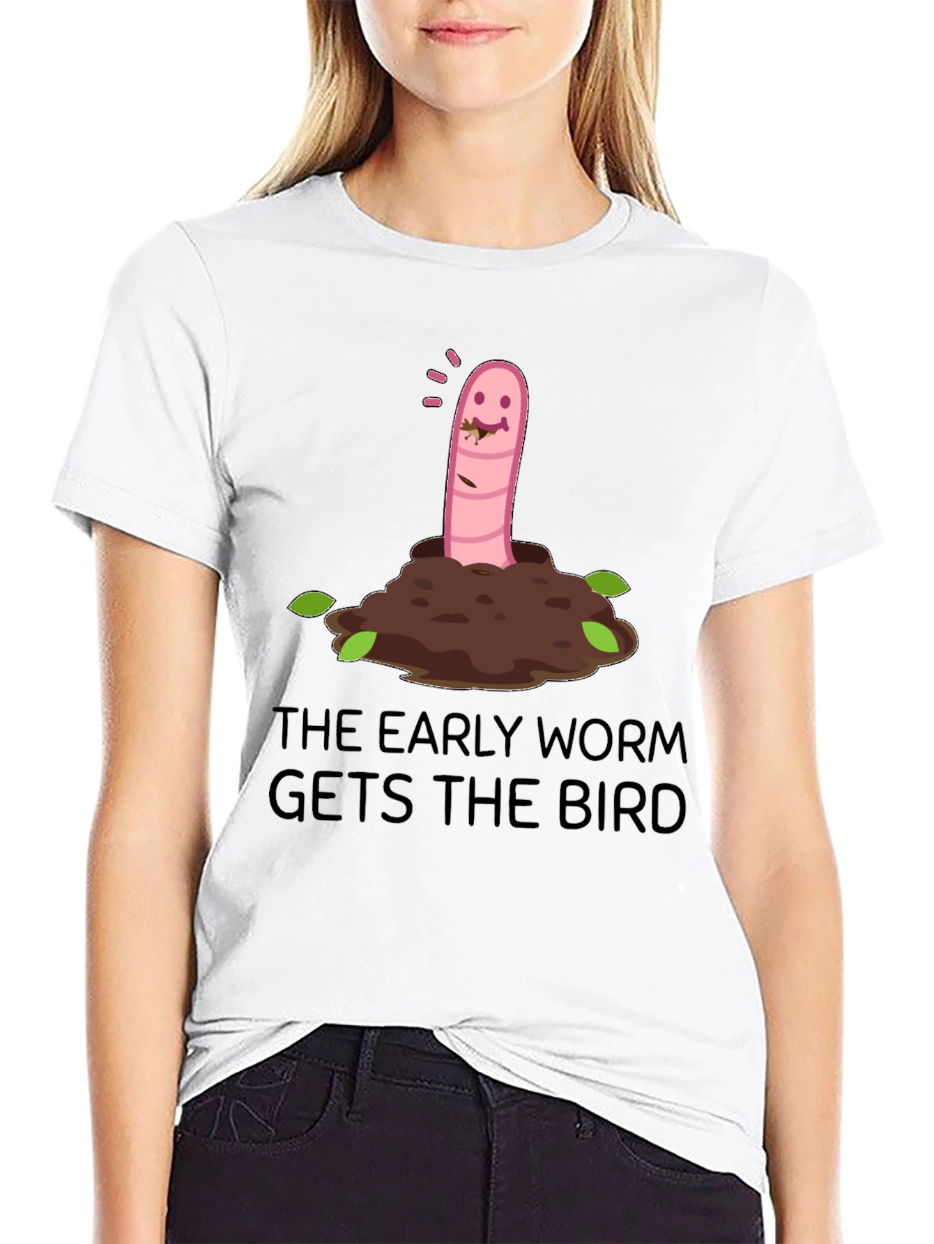 Black Early Worm Gets the Bird Graphic T-Shirt view 9