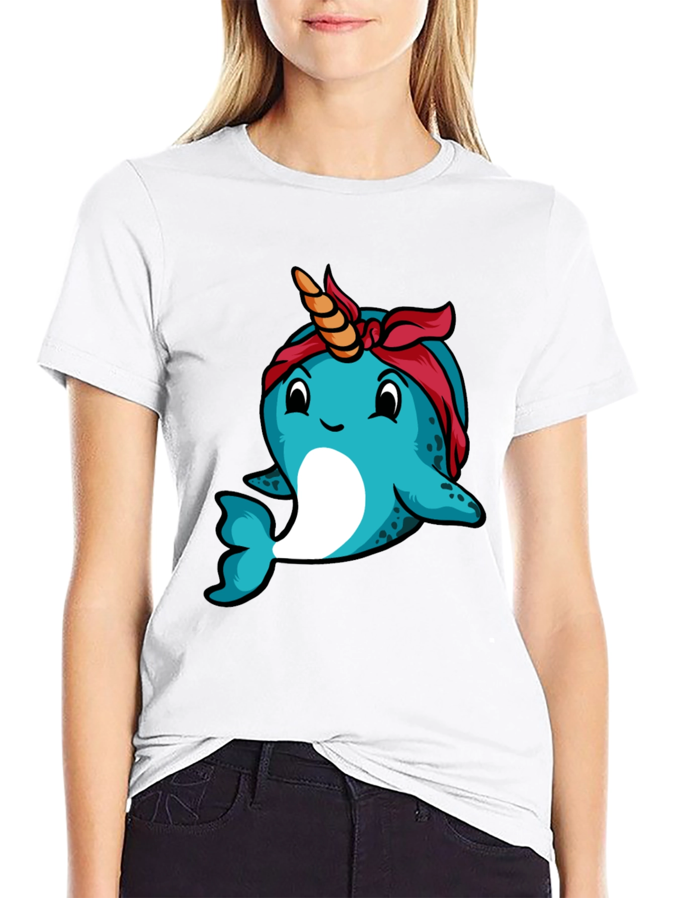 Black Narwhal T-Shirt: Unique Cartoon Bandana Graphic Tee view 9