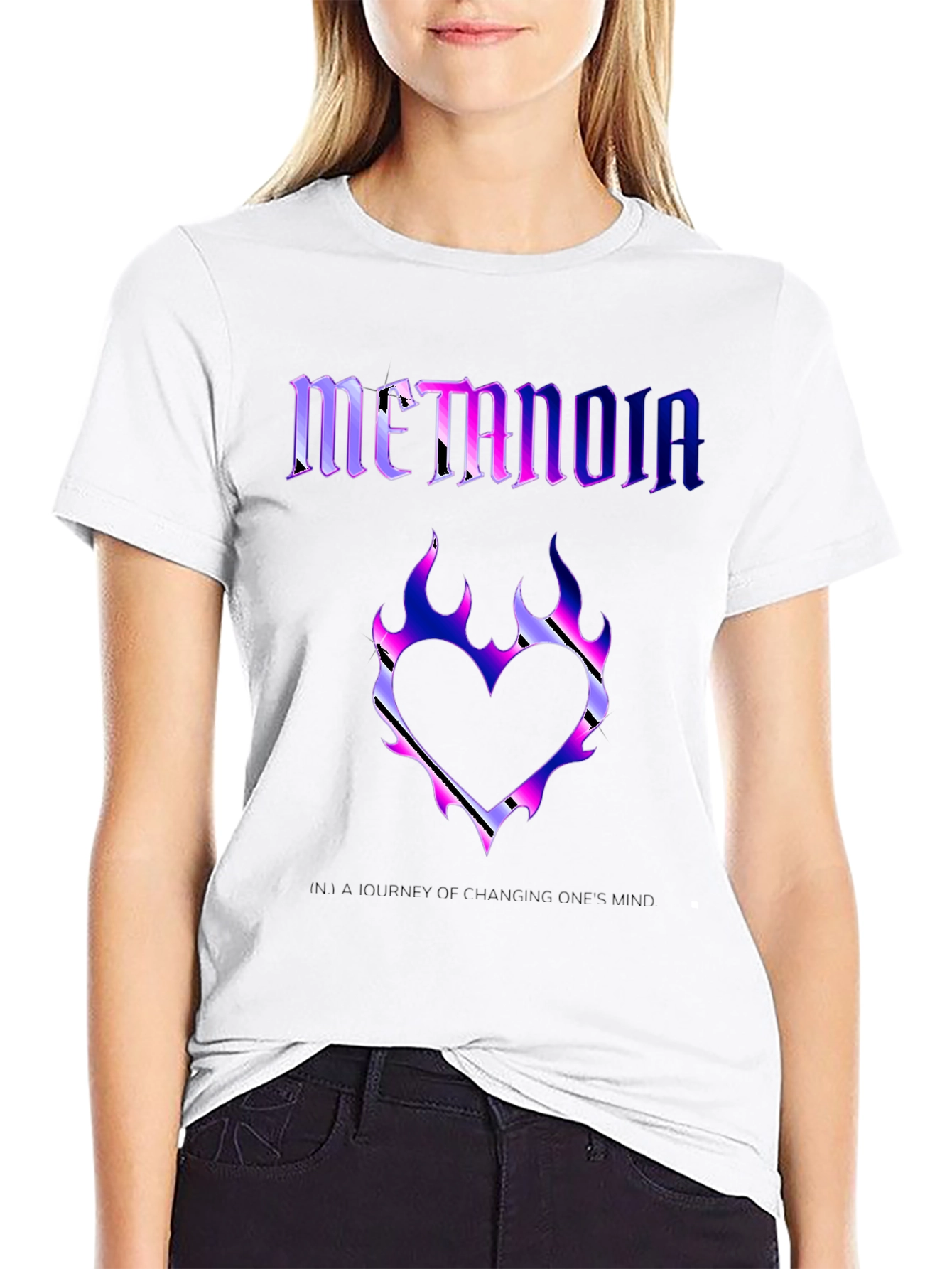 Black Metanoia Graphic T-Shirt - Heart Flame Design view 9