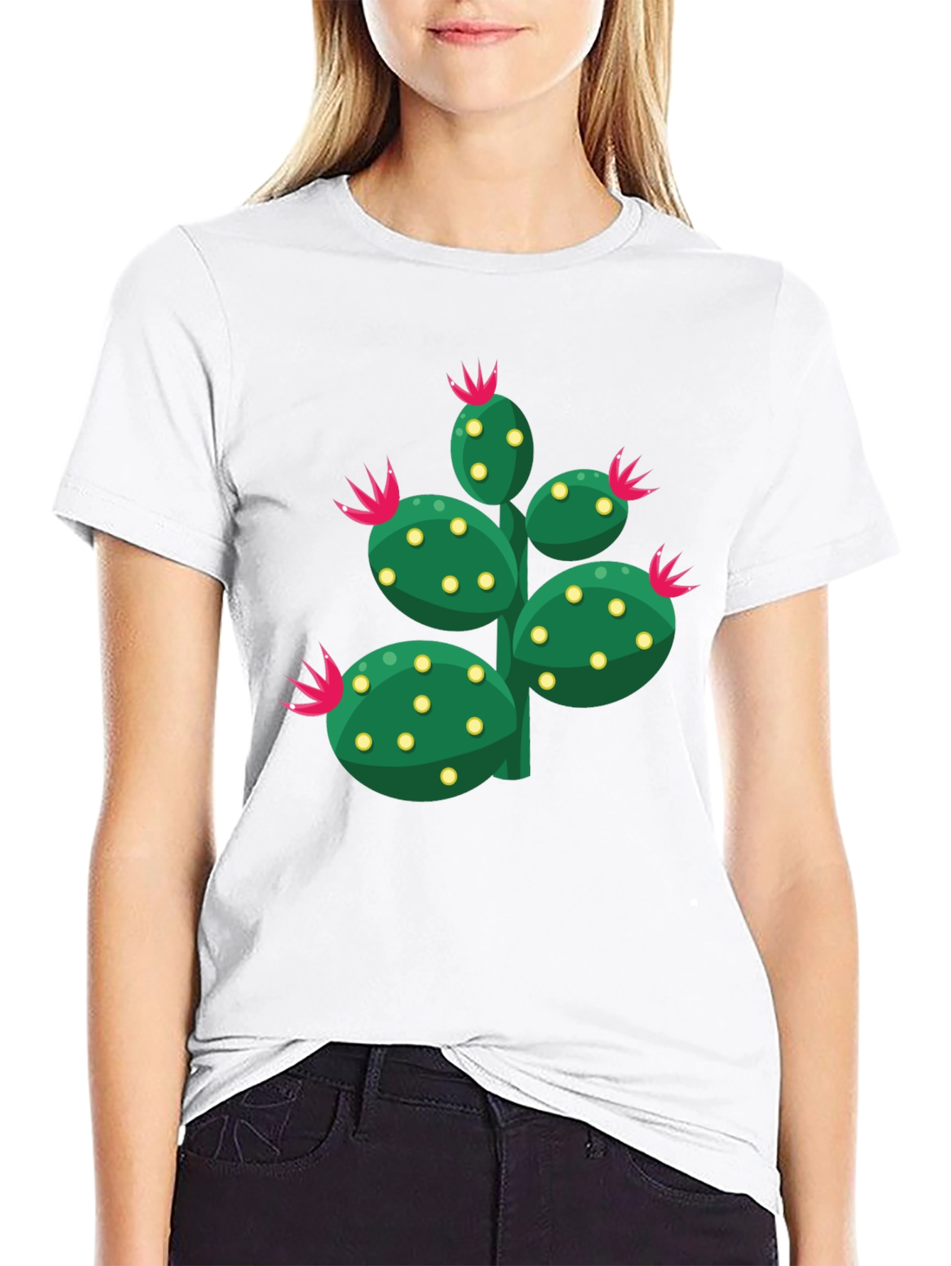 Black Cactus Graphic Print Crew Neck T-Shirt view 9