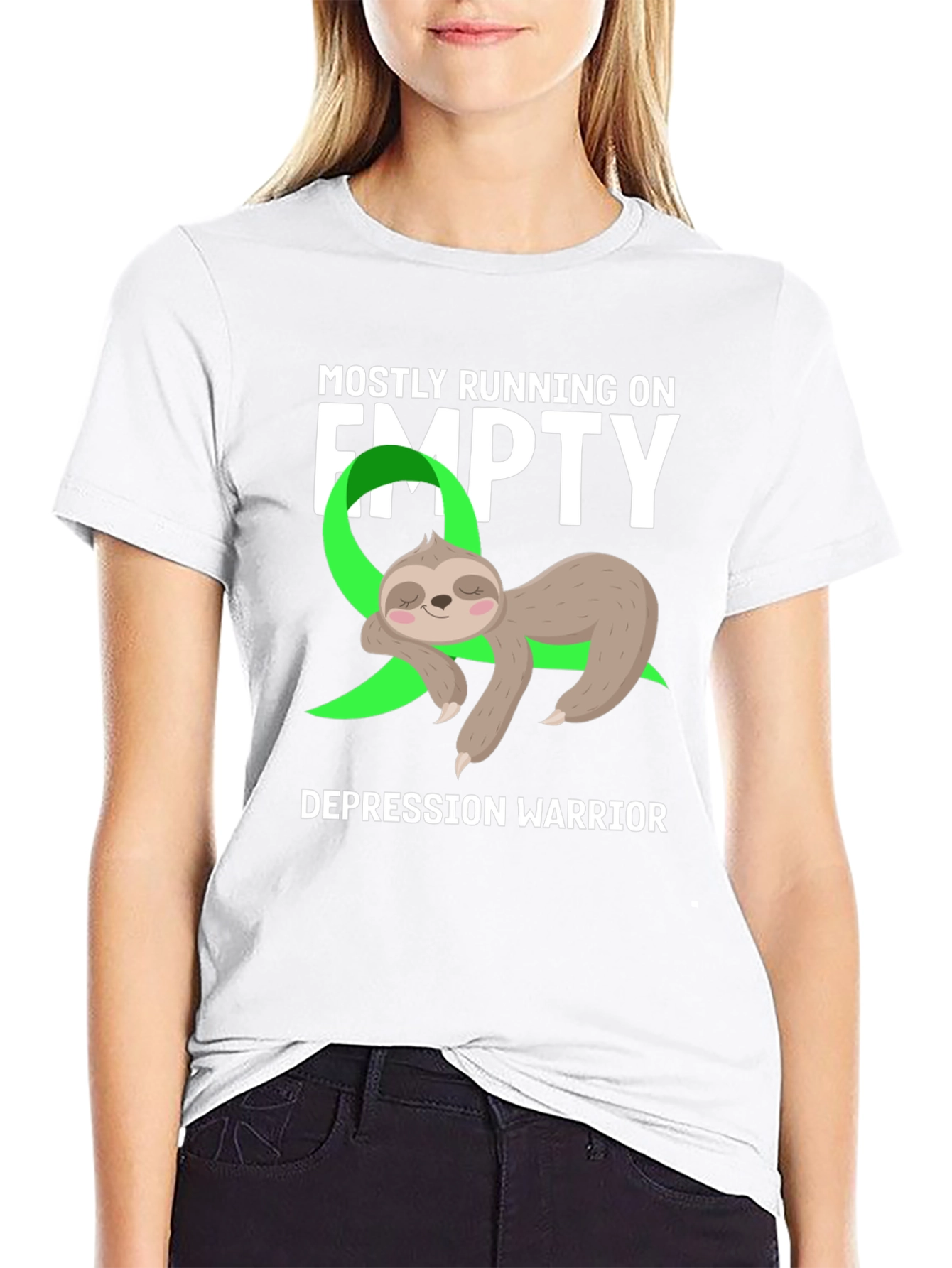 Black Mostly Running on Empty Depression Warrior Sloth Tee view 9
