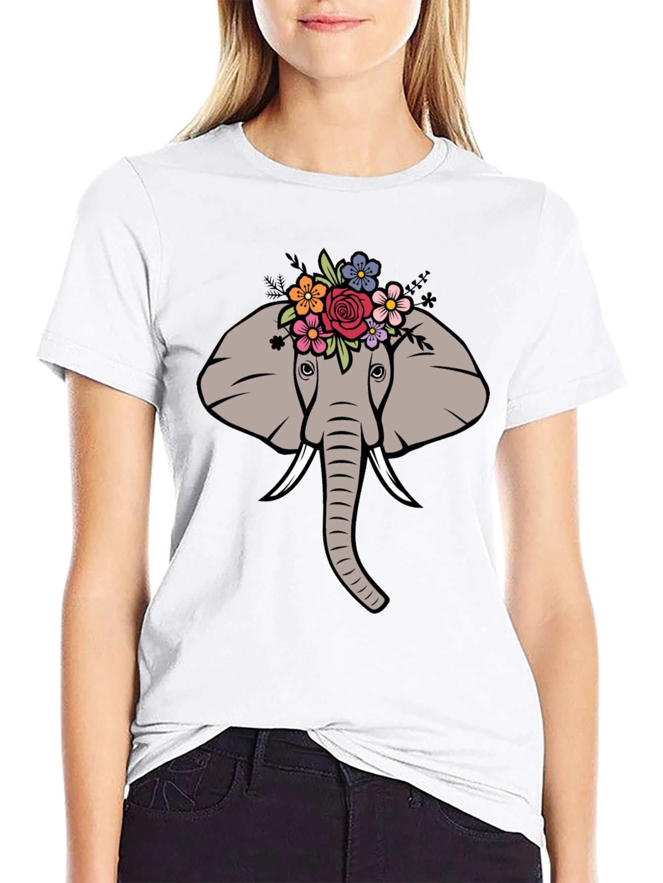 Black Floral Elephant Graphic Tee - Men's Black T-Shirt view 9