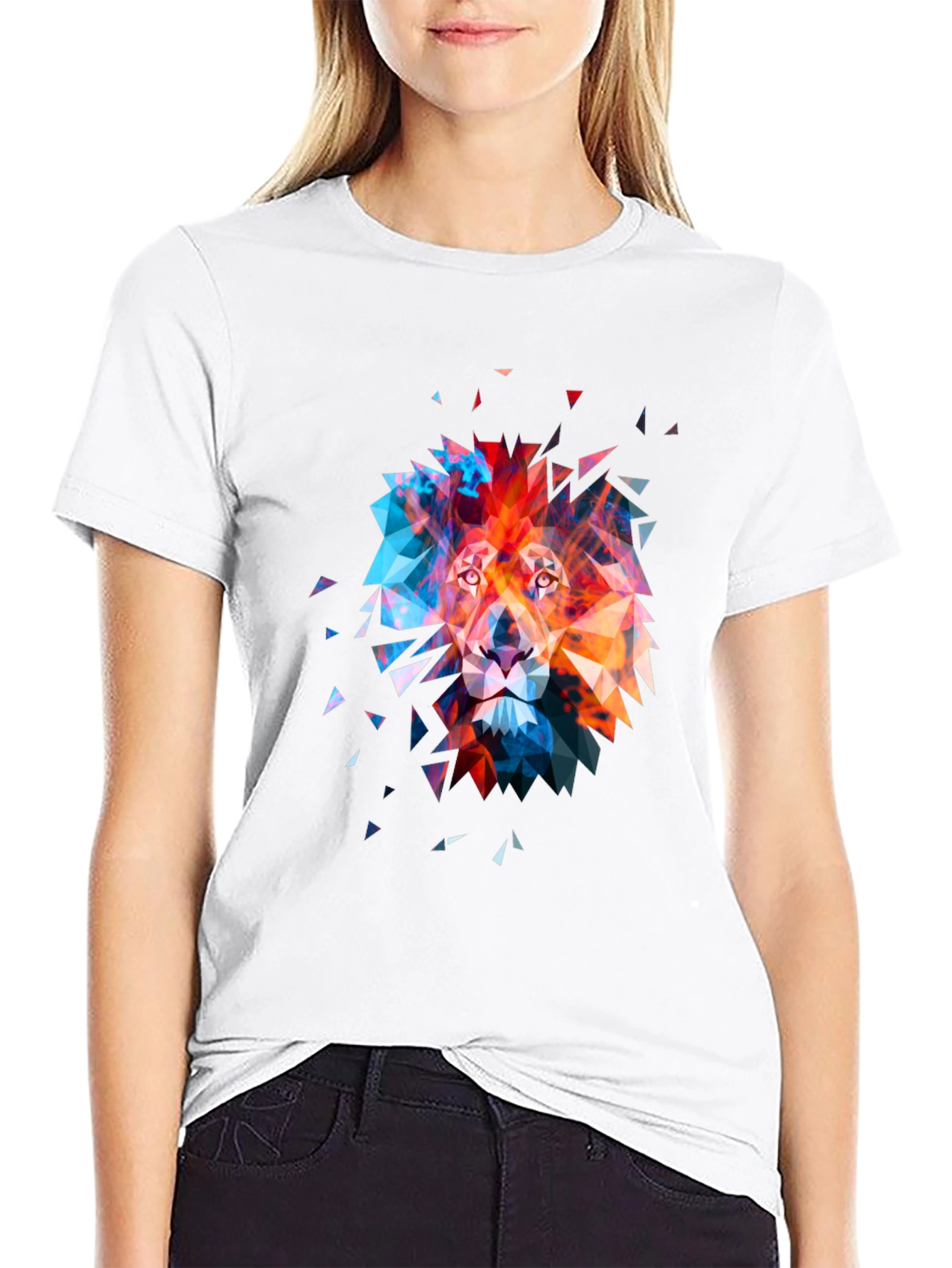Black Geometric Lion Graphic Tee - Modern Art T-Shirt view 9