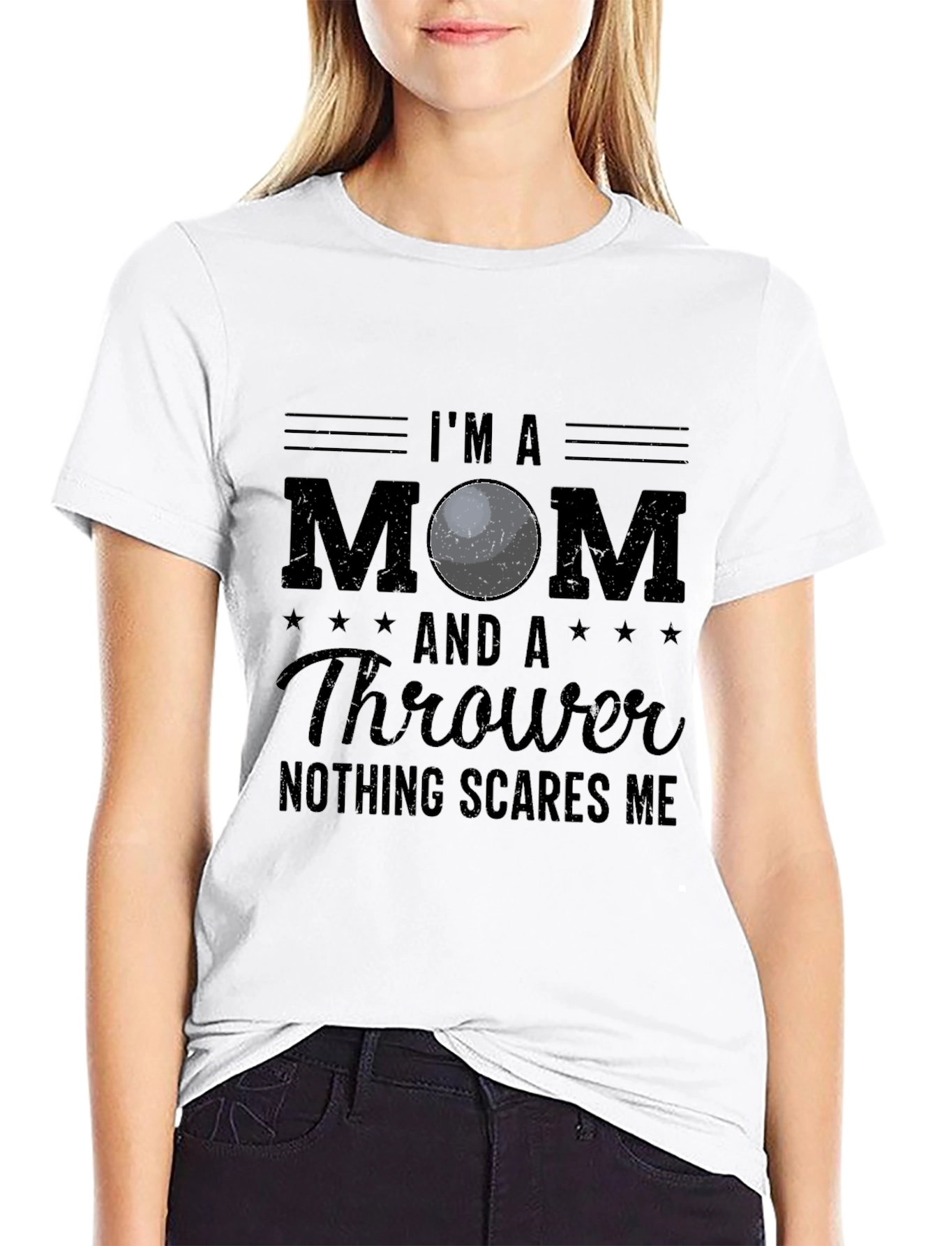 Black I'm a Mom & Thrower T-Shirt view 9