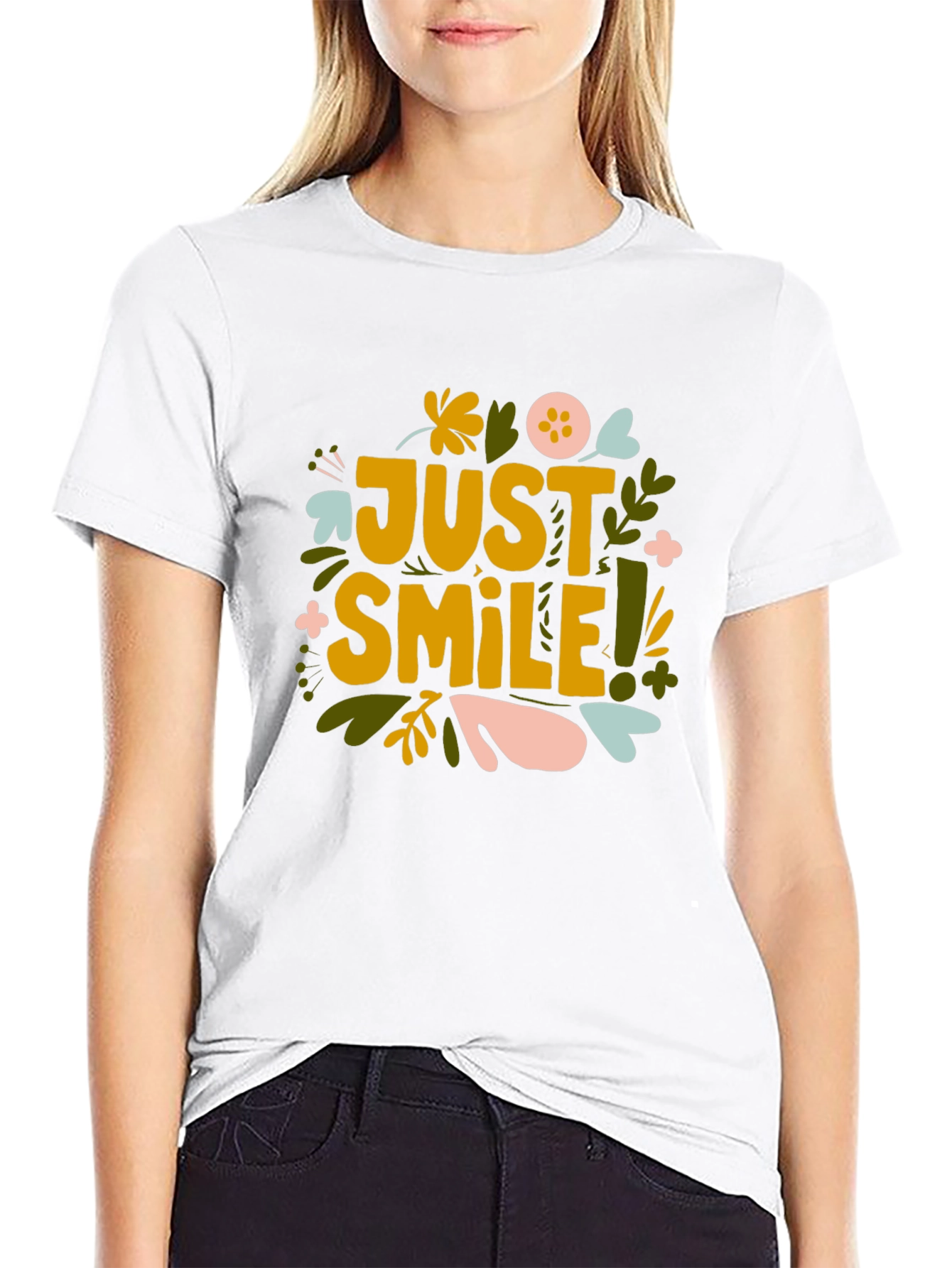 Black Just Smile Graphic Tee - Black Cotton Comfort view 9