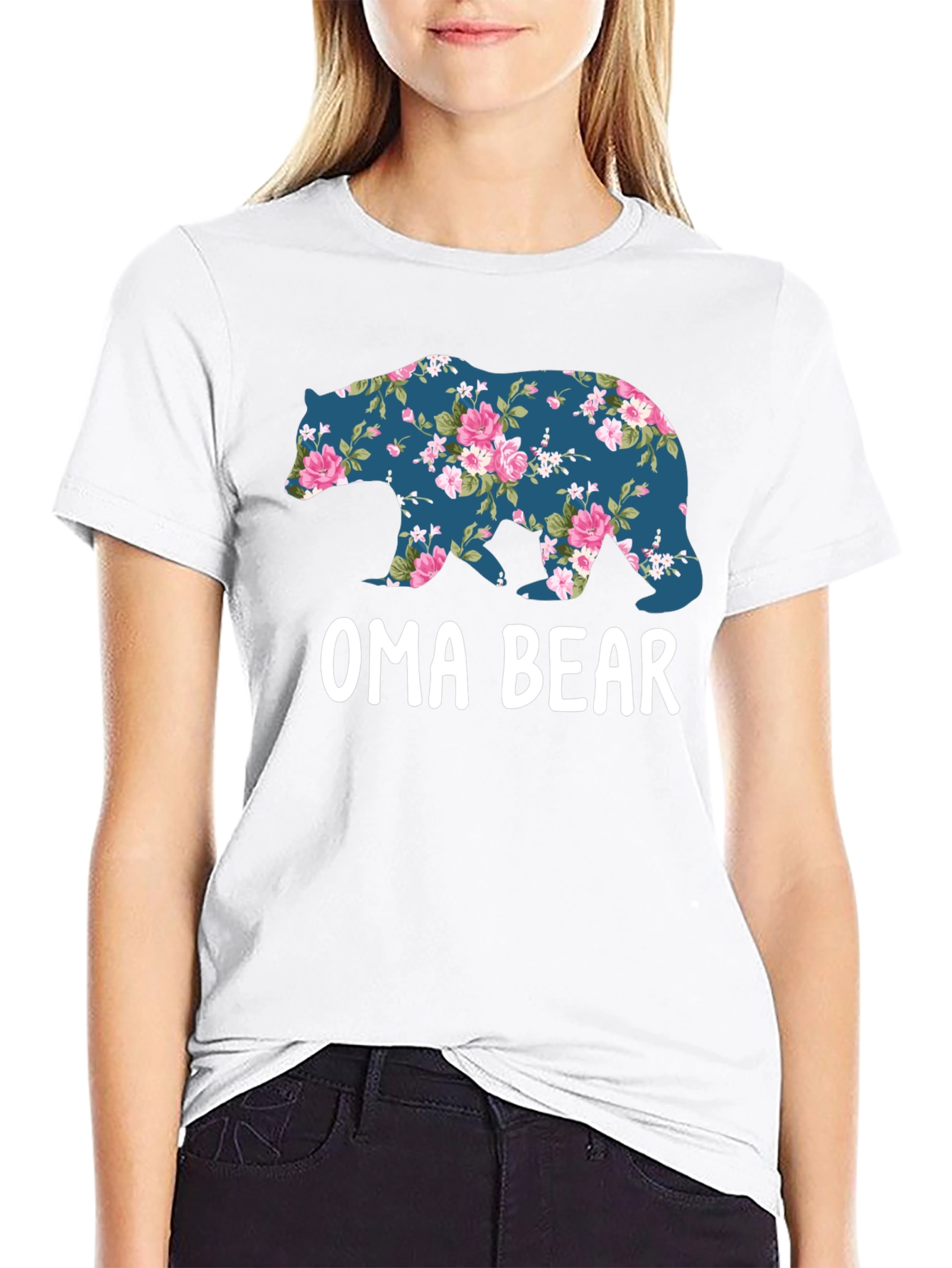 Black Oma Bear Floral Print T-Shirt view 9