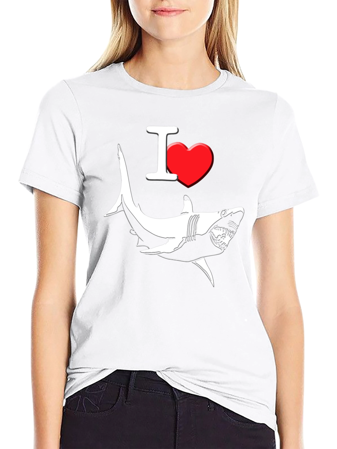Black I Love Sharks Graphic T-Shirt view 9
