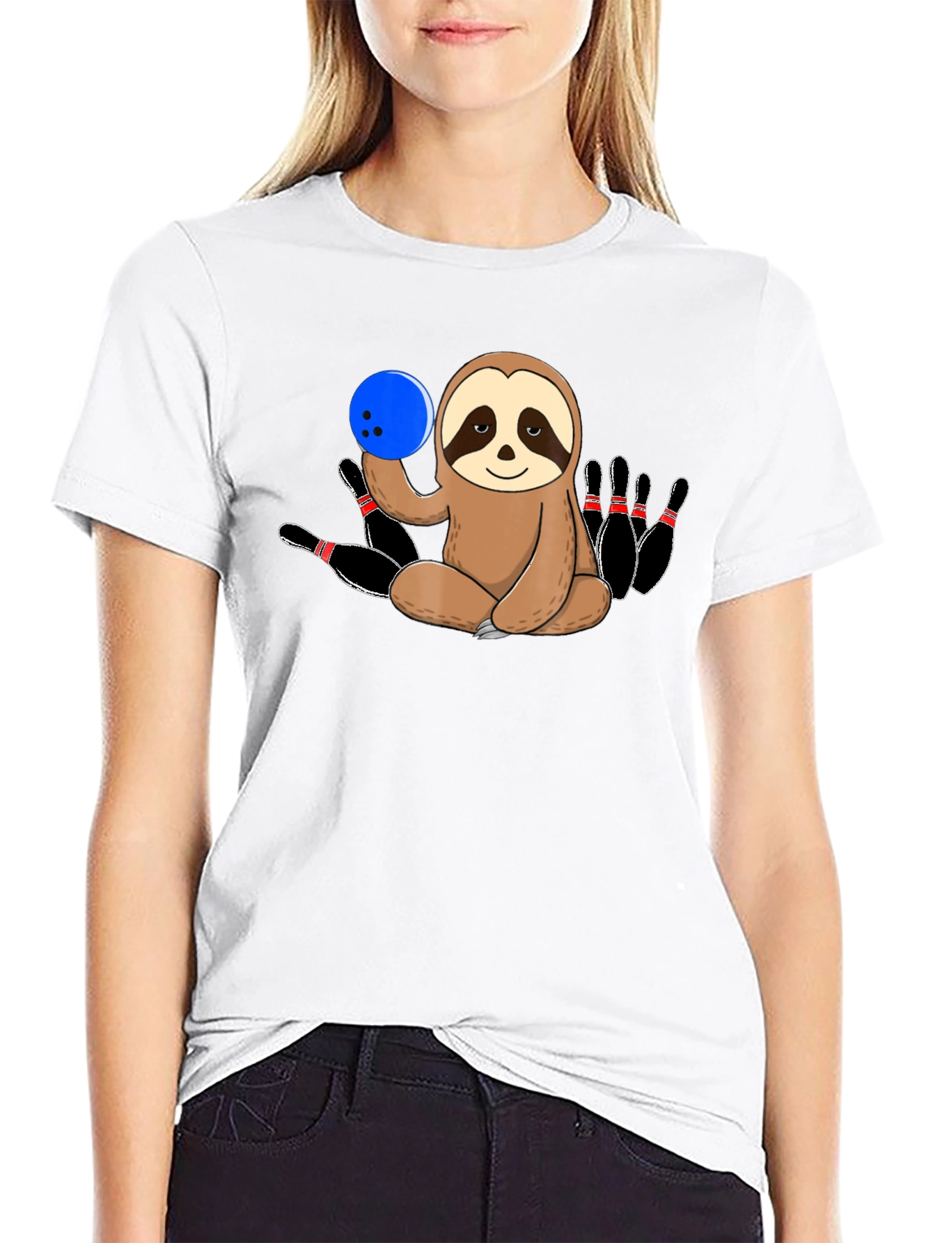 Black Sloth Bowling T-Shirt Funny Bowling Pin Tee view 9