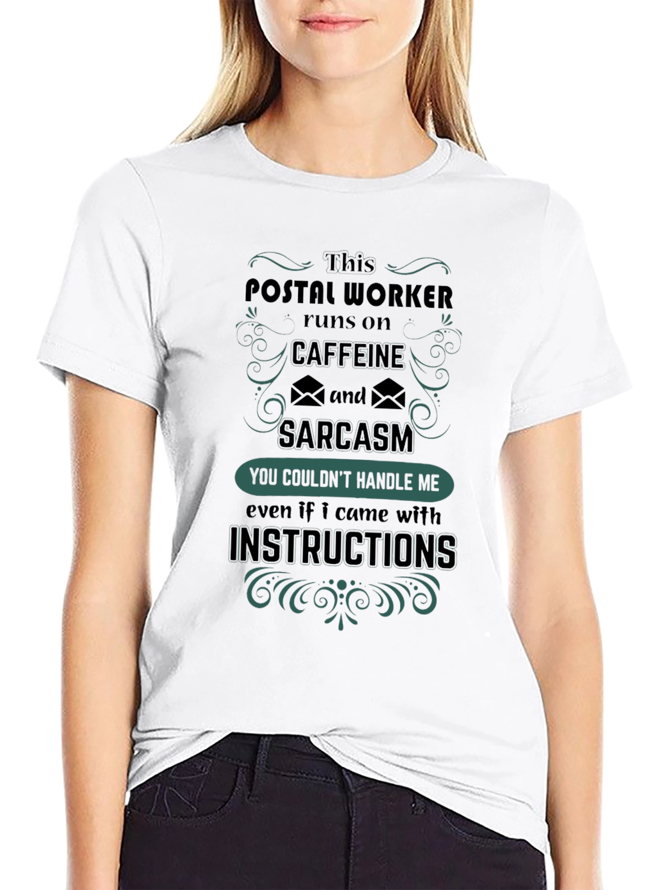 Black Postal Worker Caffeine Sarcasm Graphic Tee view 9