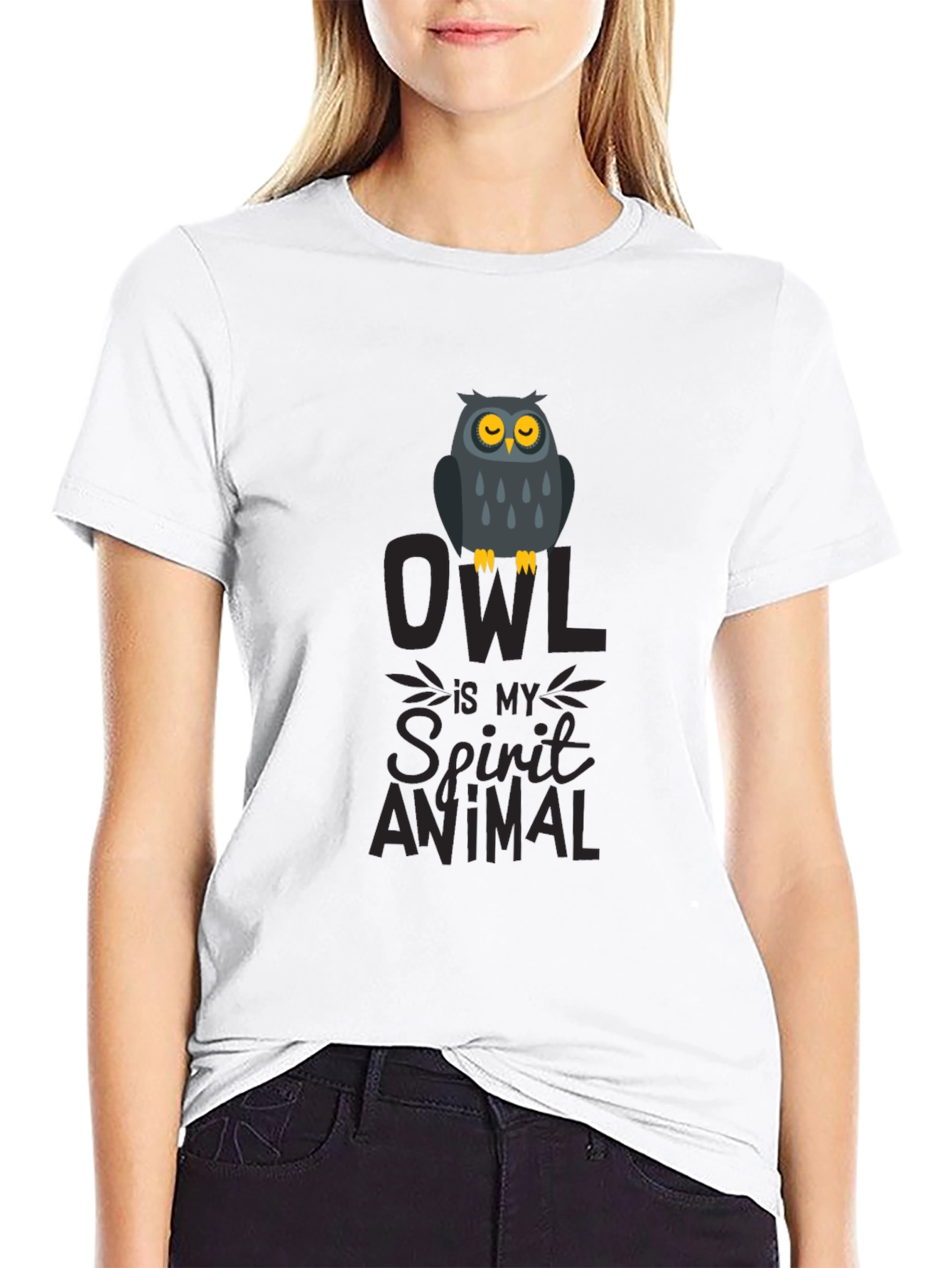 Owl Spirit Animal Graphic Print T-Shirt - Black - 9