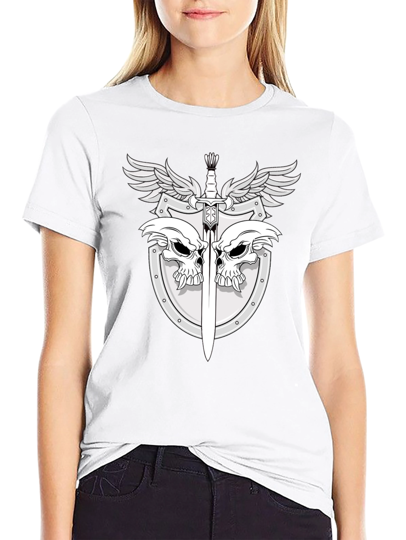 Black Skull & Sword Shield Graphic Tee - Black view 9