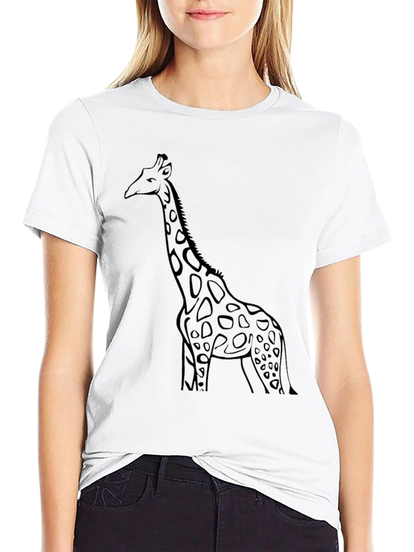 Black Giraffe Graphic Tee - Black Cotton Casual T-Shirt view 9