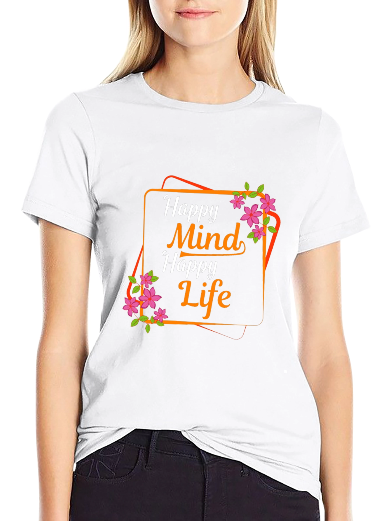 Black Happy Mind Happy Life Graphic Tee view 9