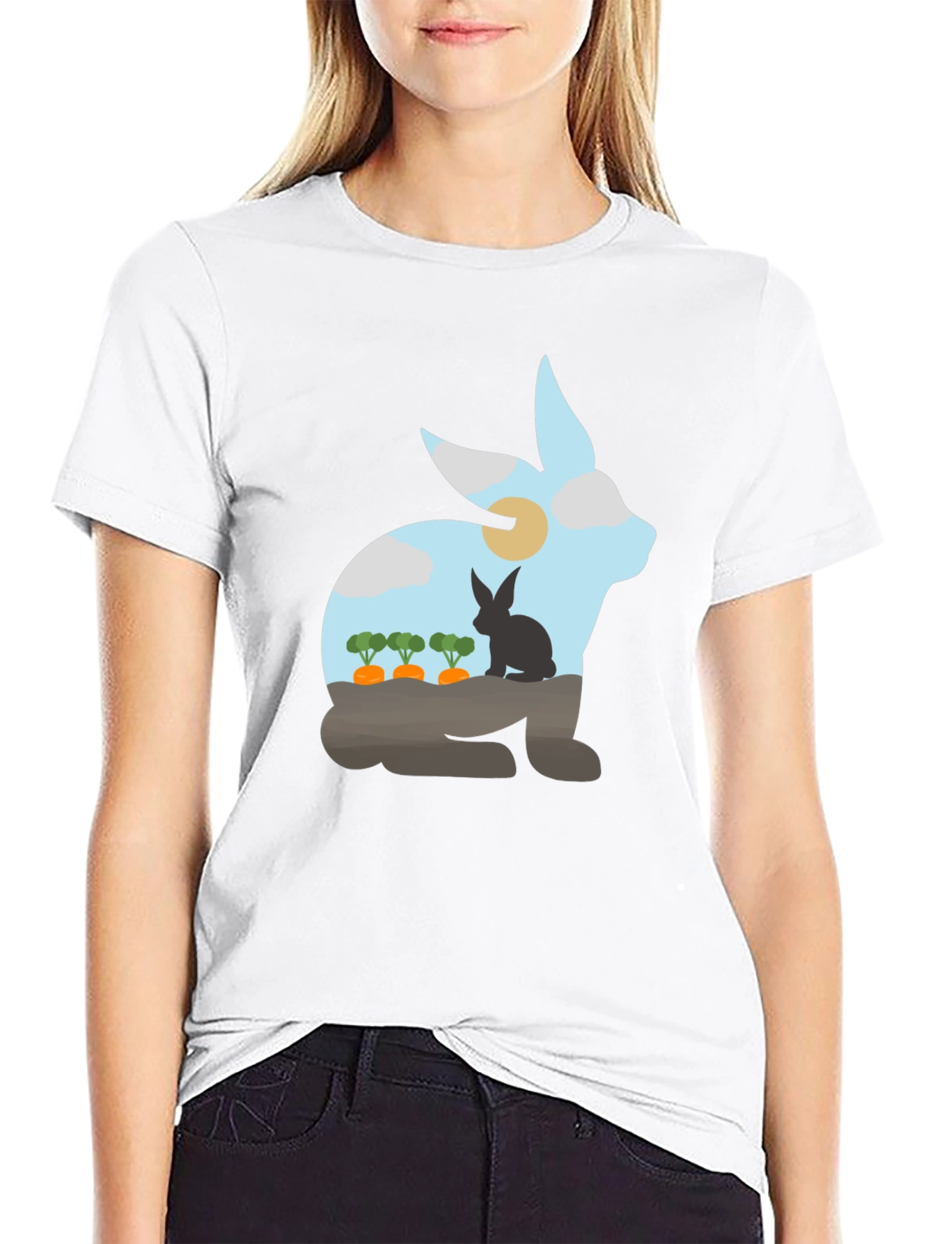 Black Rabbit Silhouette Graphic Tee - Nature Lover's T-Shirt view 9