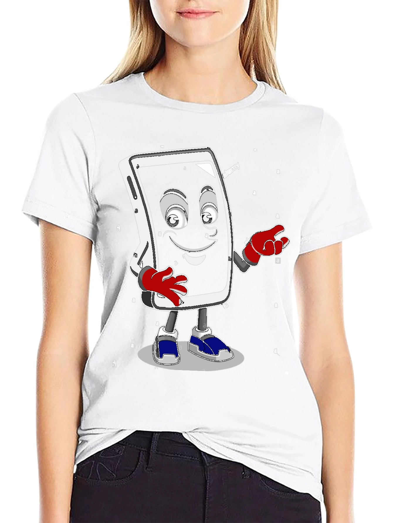 Black Funny Smartphone Character Graphic T-Shirt view 9