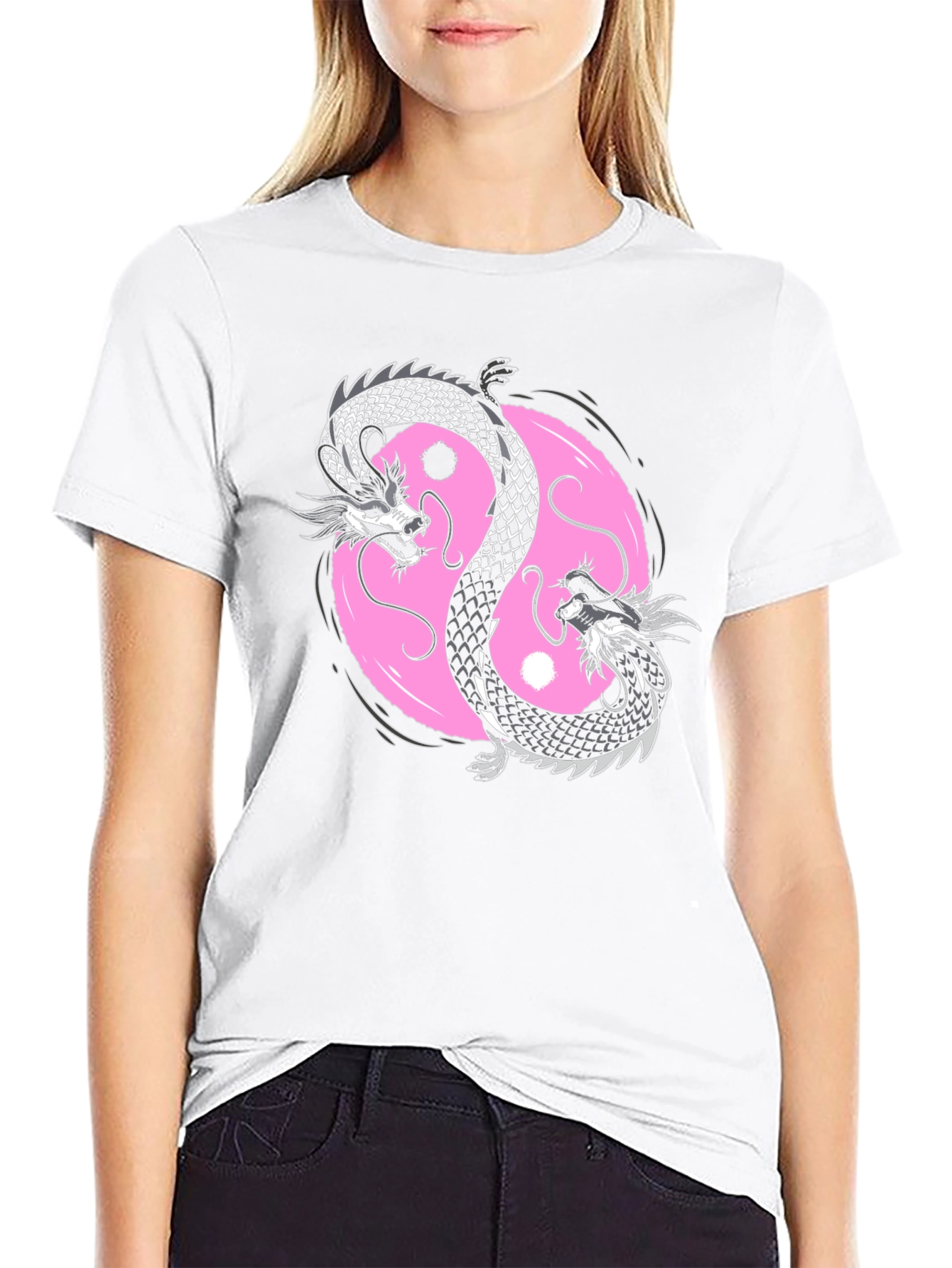 Black Yin Yang Dragon Graphic Tee - Black Cotton Blend view 9