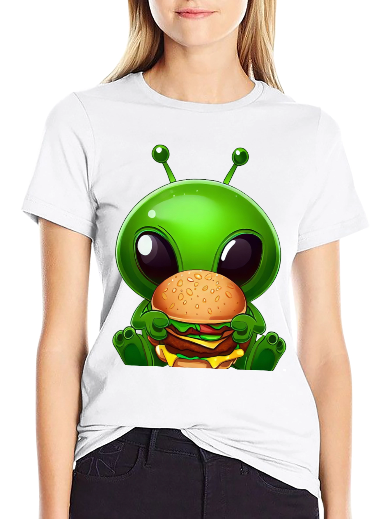 Black Alien Burger Graphic T-Shirt view 9