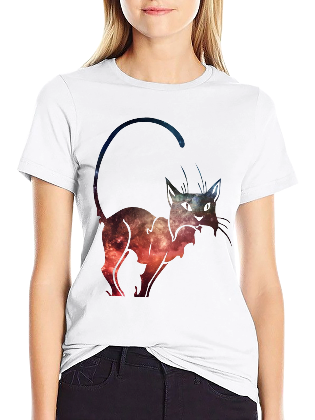 Black Cosmic Cat Graphic Tee view 9