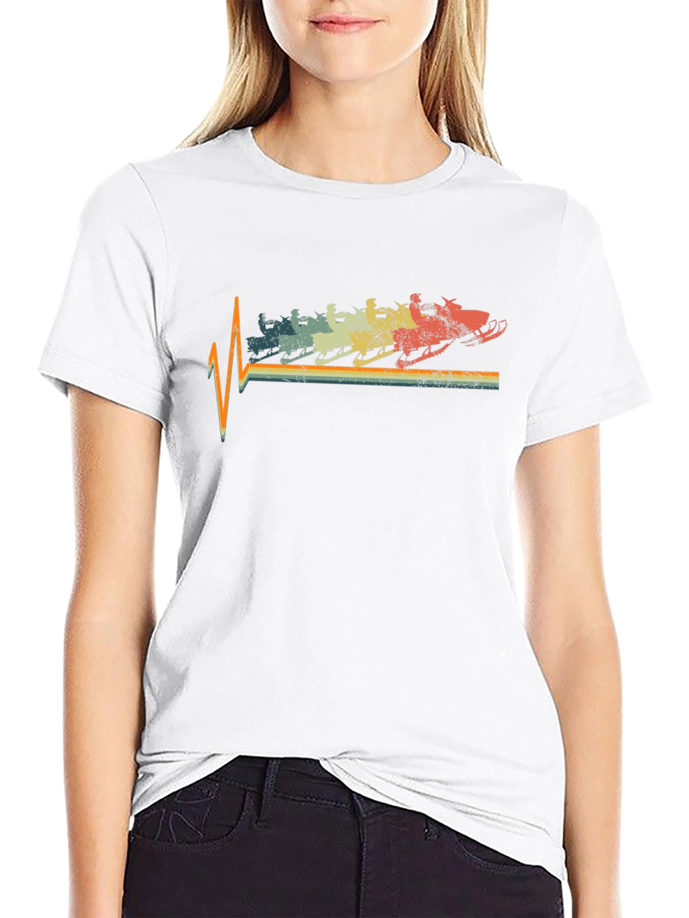 Black Retro Snowmobile Heartbeat T-Shirt view 9
