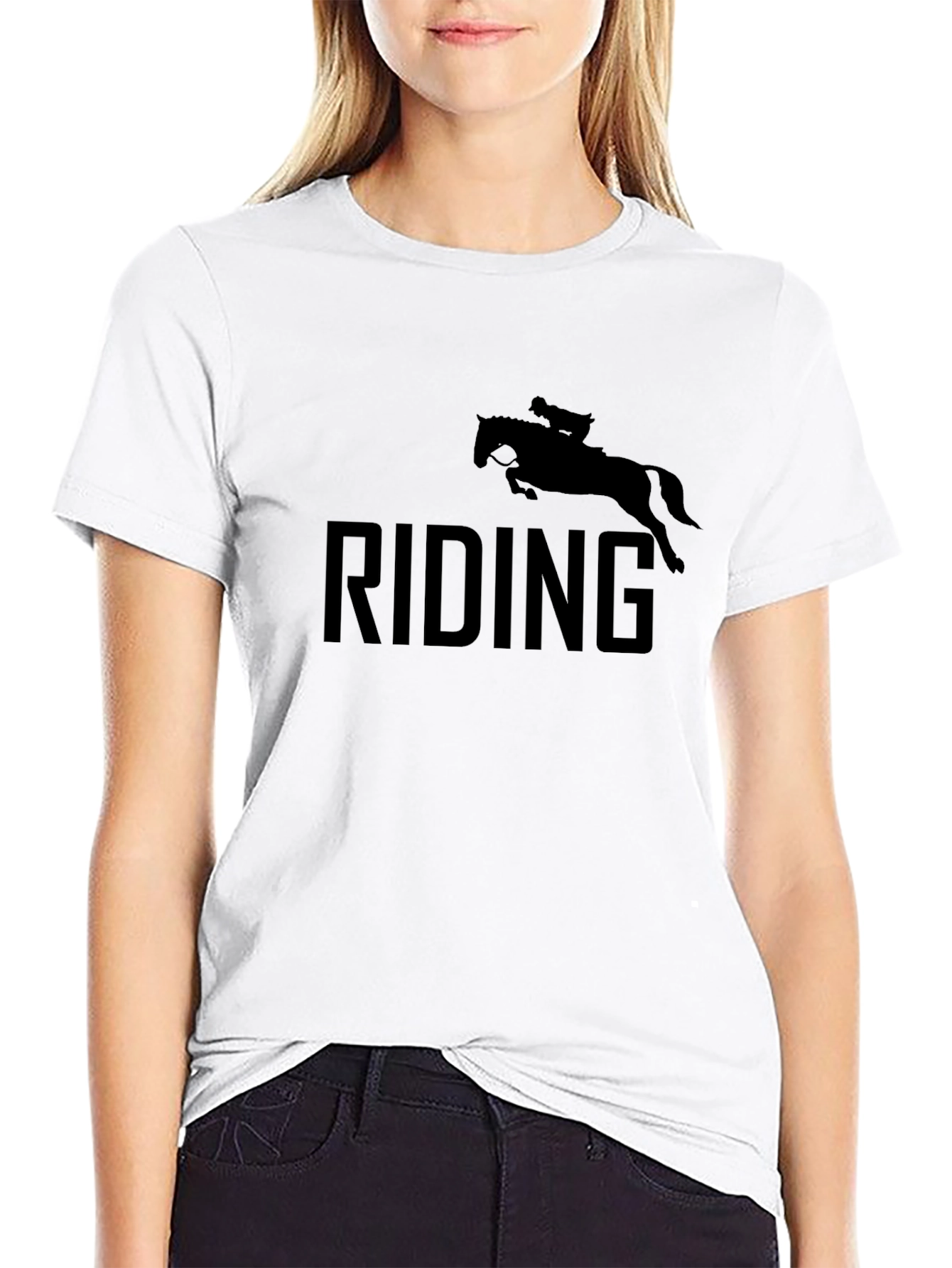 Black Riding Horse T-Shirt, Black Cotton Tee view 9