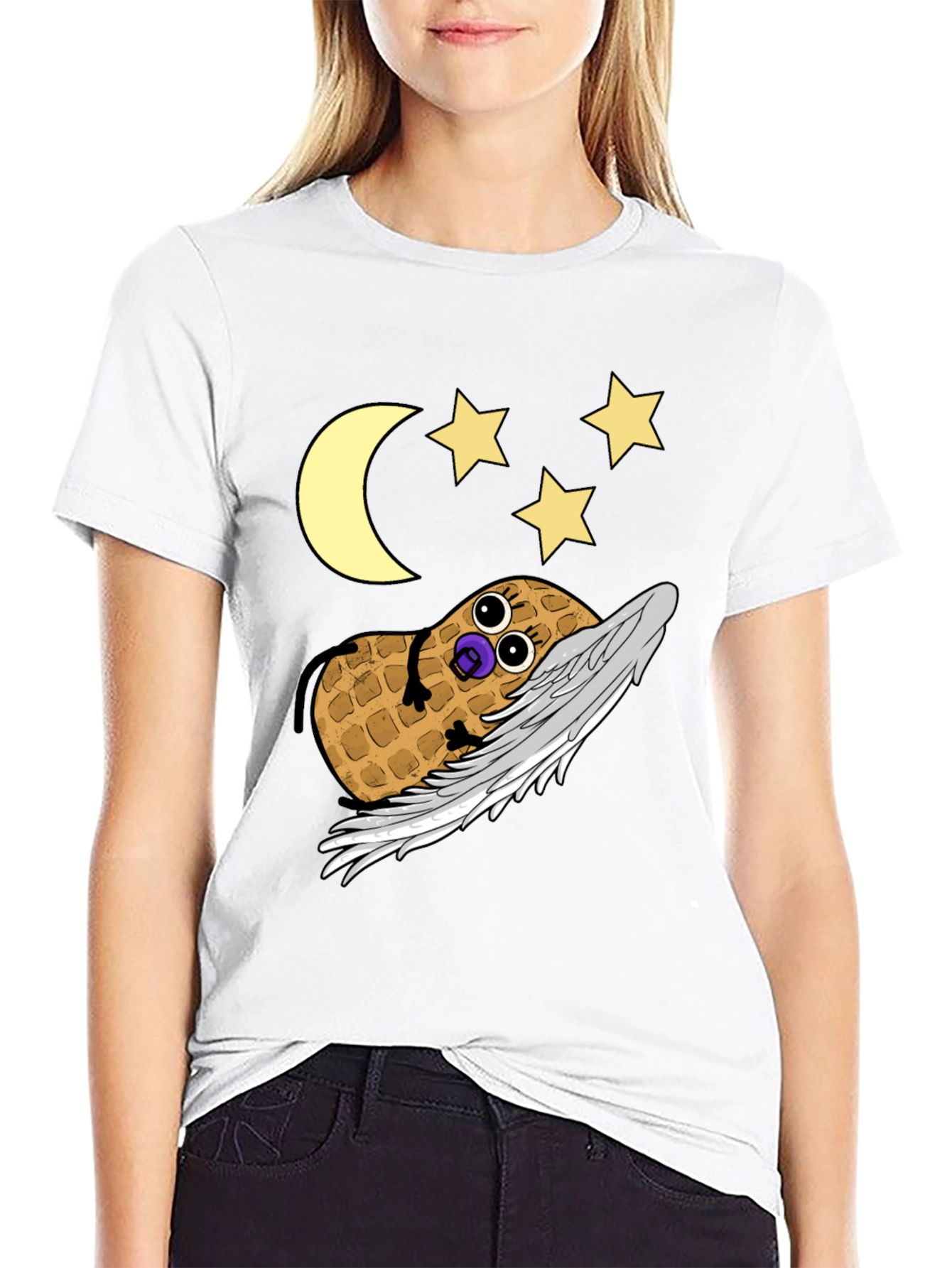 Black Whimsical Peanut Angel Graphic Tee view 9