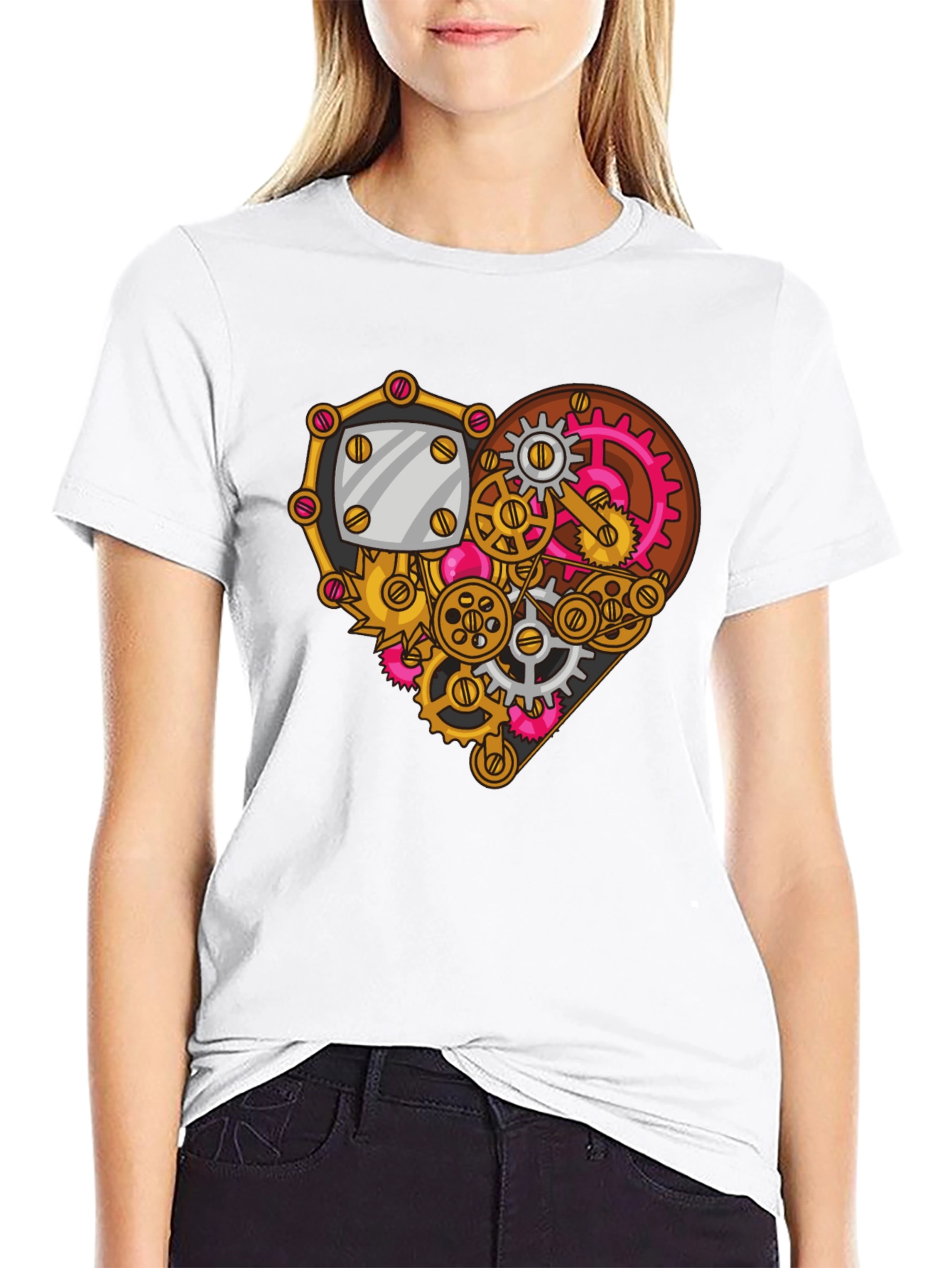 Black Steampunk Heart Gear Graphic Tee - Unique Design view 9