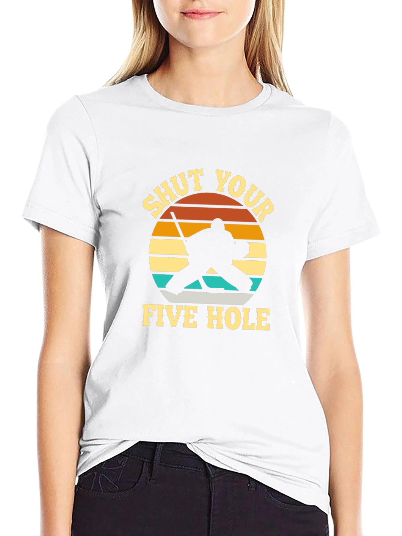 Black Shut Your Five Hole Hockey T-Shirt view 9