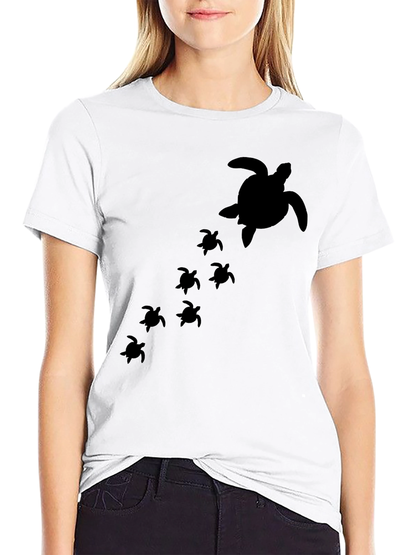 Black Turtle Family Graphic Tee - Black Cotton T-Shirt view 9