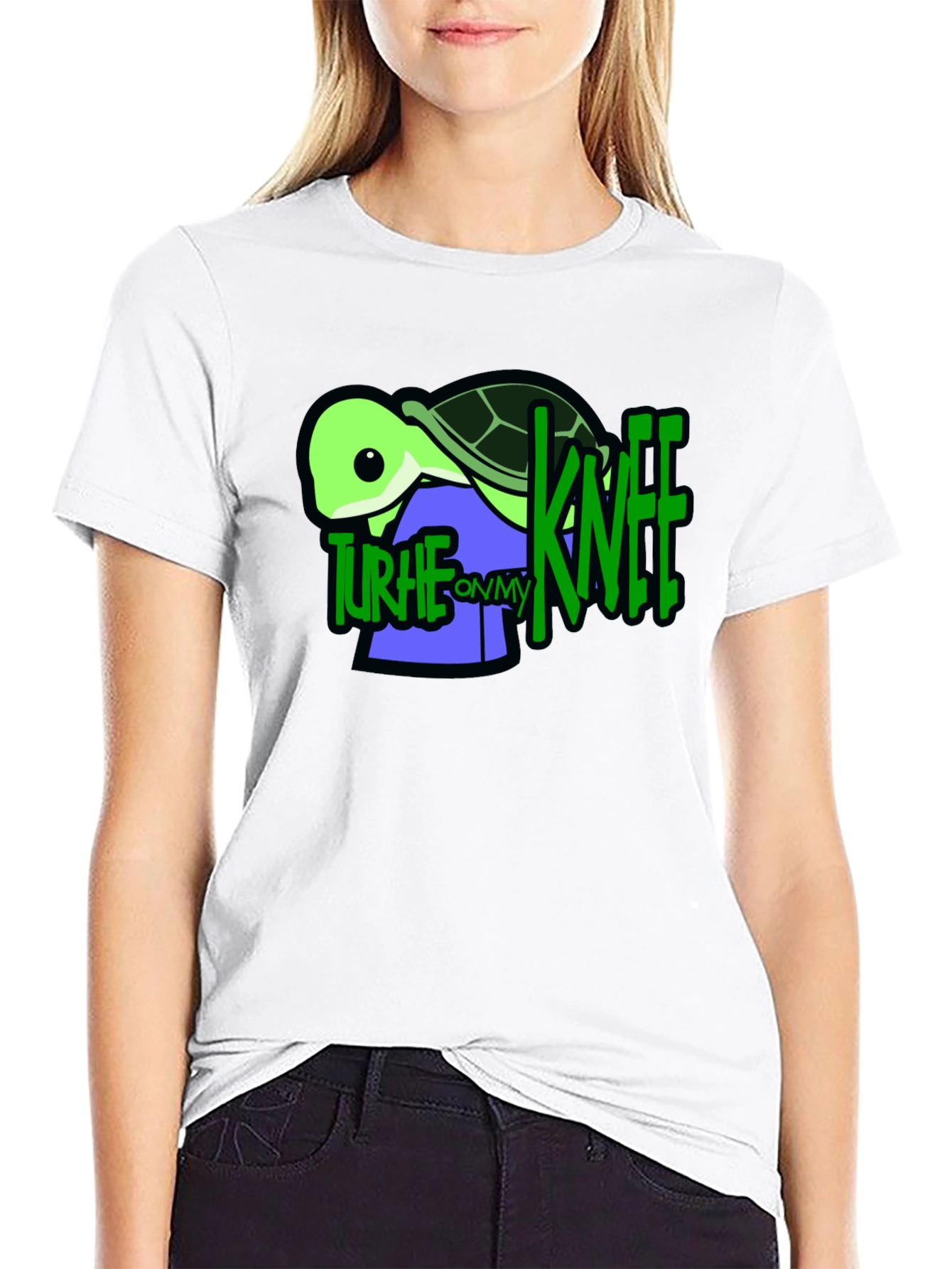 Black Turtle On My Knee Graphic T-Shirt view 9