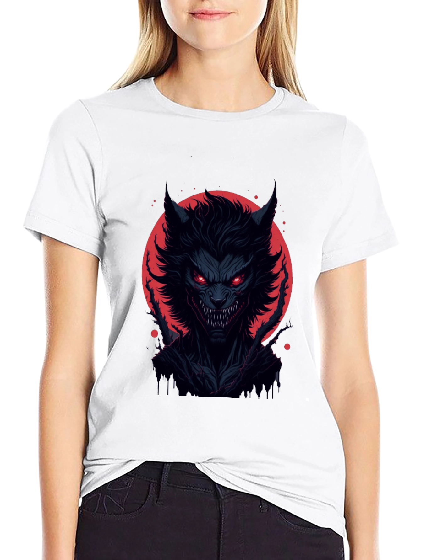 Black Men's Black Werewolf Graphic Tee - Horror Style view 9