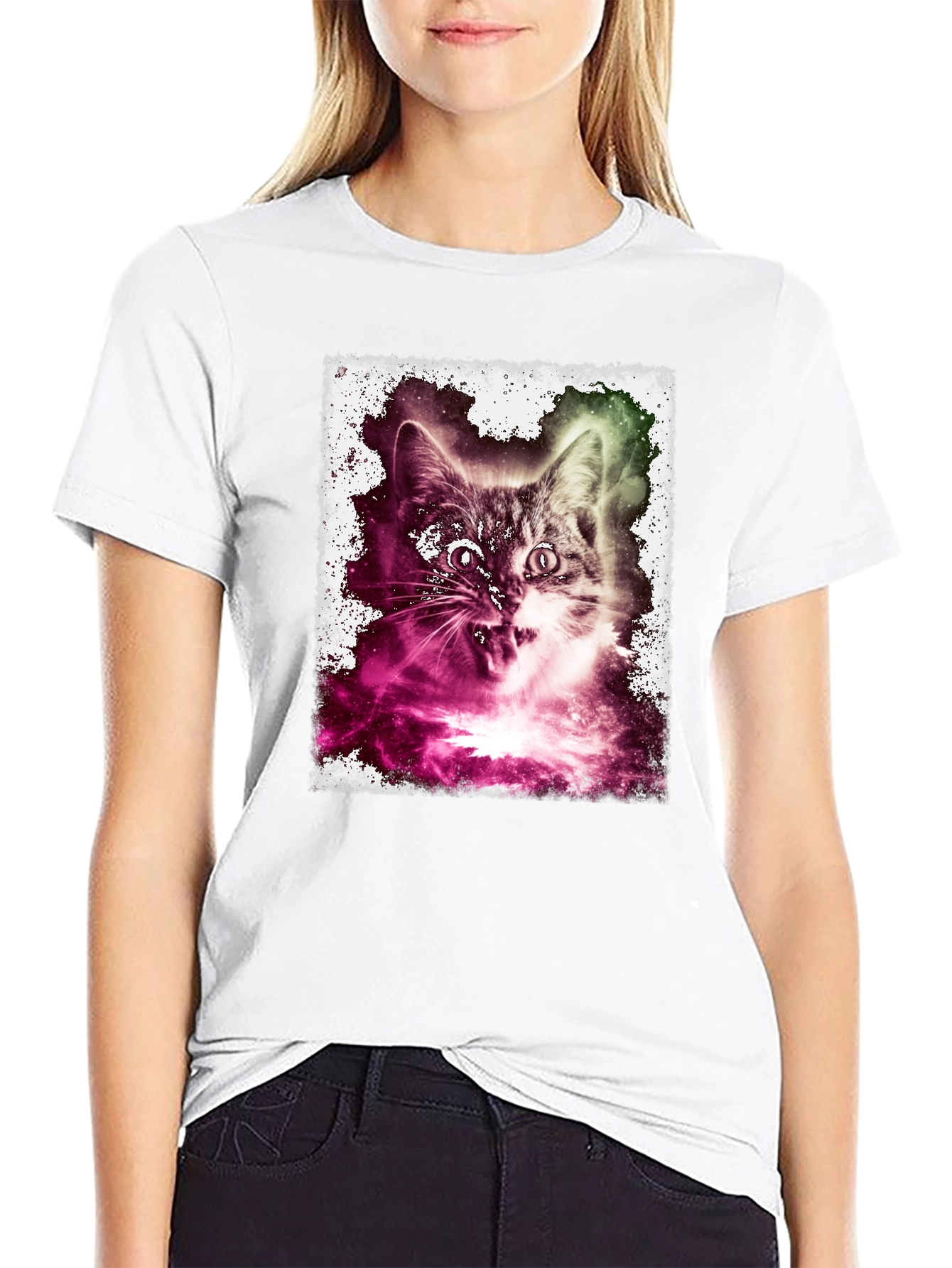 Black Galaxy Cat Graphic Tee - Men's Black T-Shirt view 9