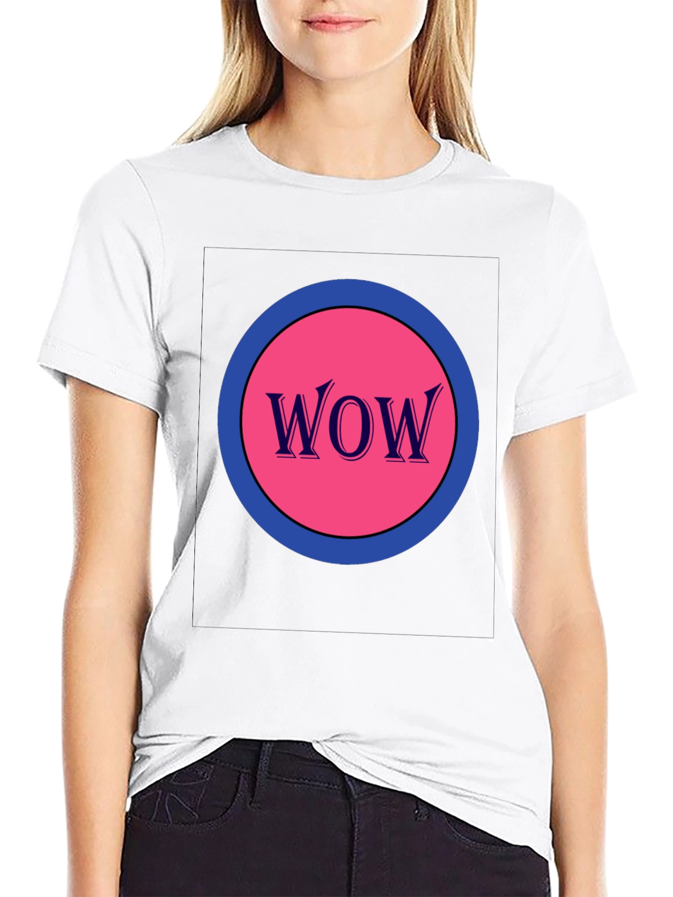 Black WOW! Graphic Print Crew Neck Short Sleeve Tee view 9