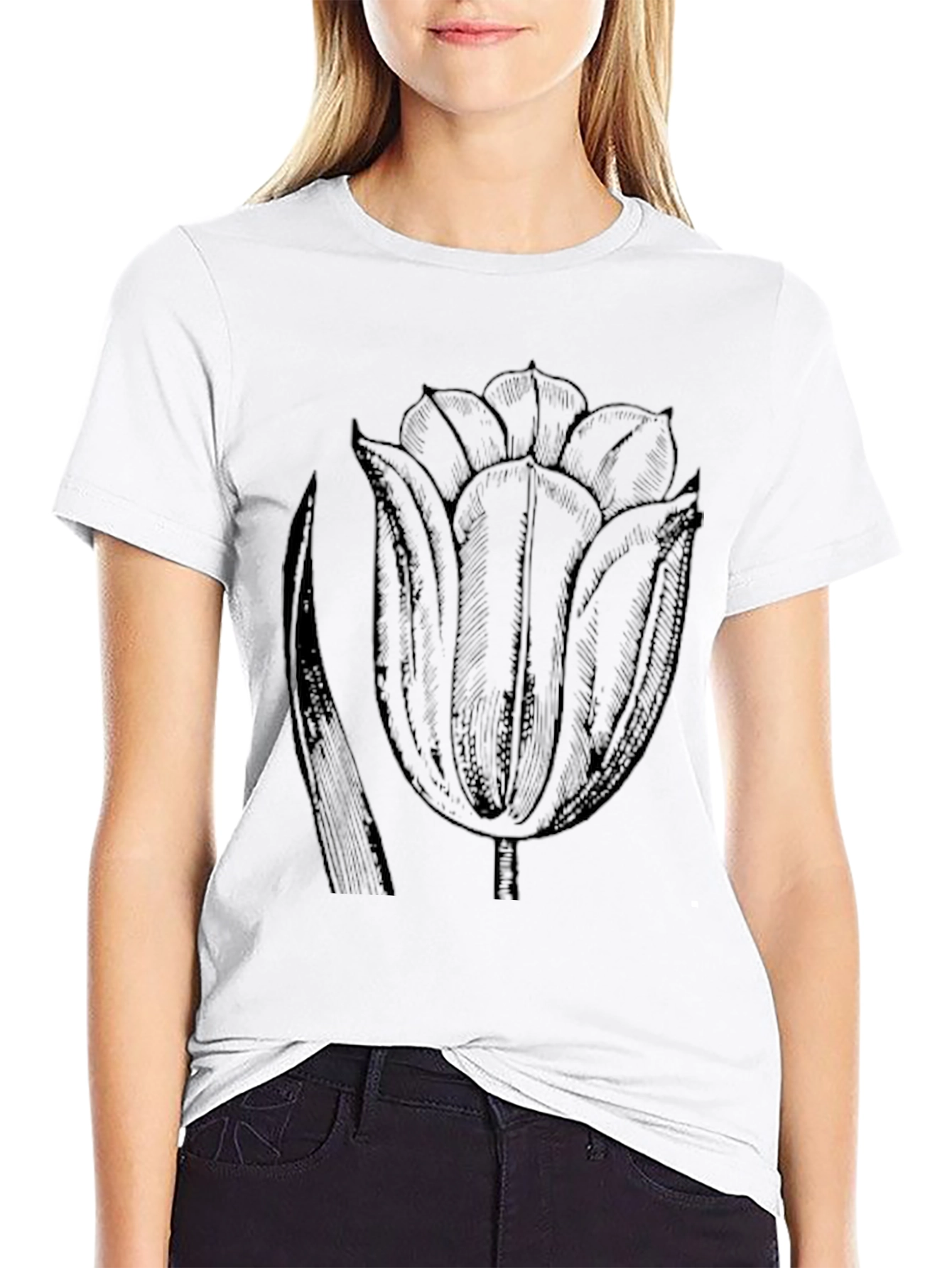 Black Black Tulip Graphic Tee - Modern Casual Style view 9