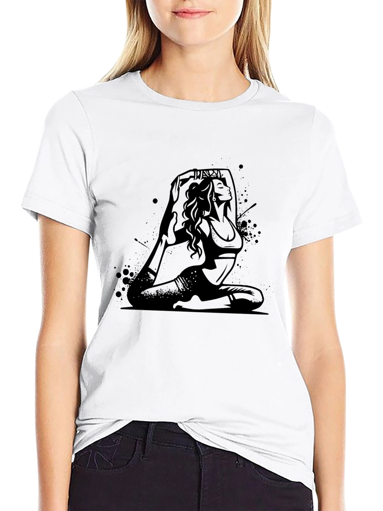 Black Yoga Pose Graphic Print Tee - Black view 9