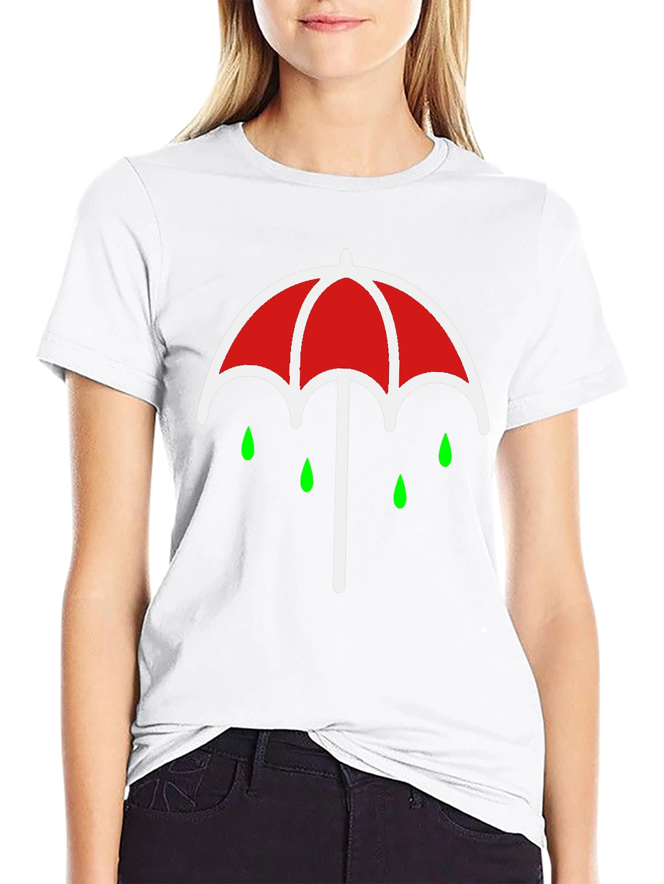 Black Umbrella Rain Drop Graphic T-Shirt - Black view 9