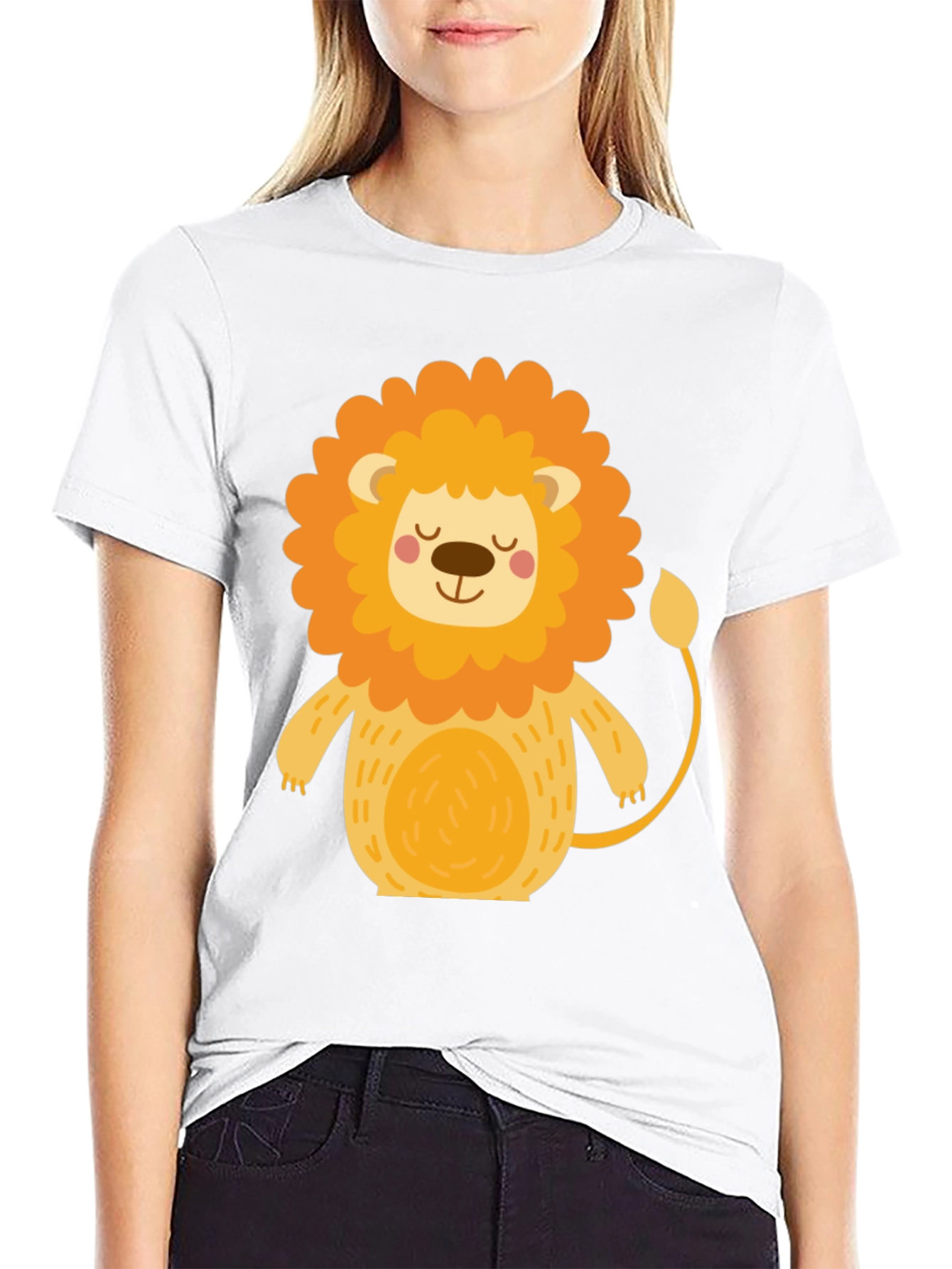 Black Cute Cartoon Lion Black T-Shirt view 9
