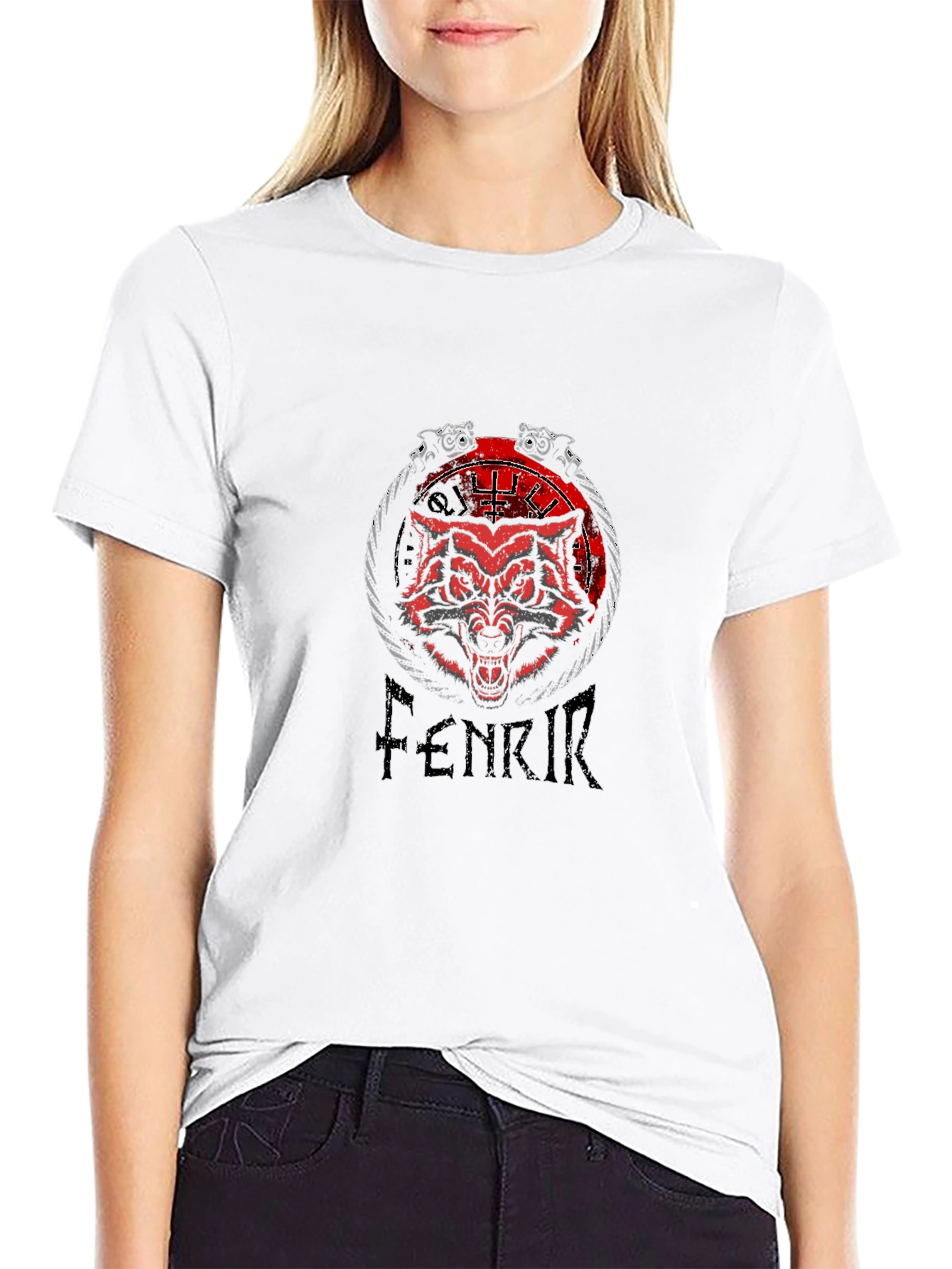Black Fenrir Wolf Viking T-Shirt - Norse Mythology Design view 9