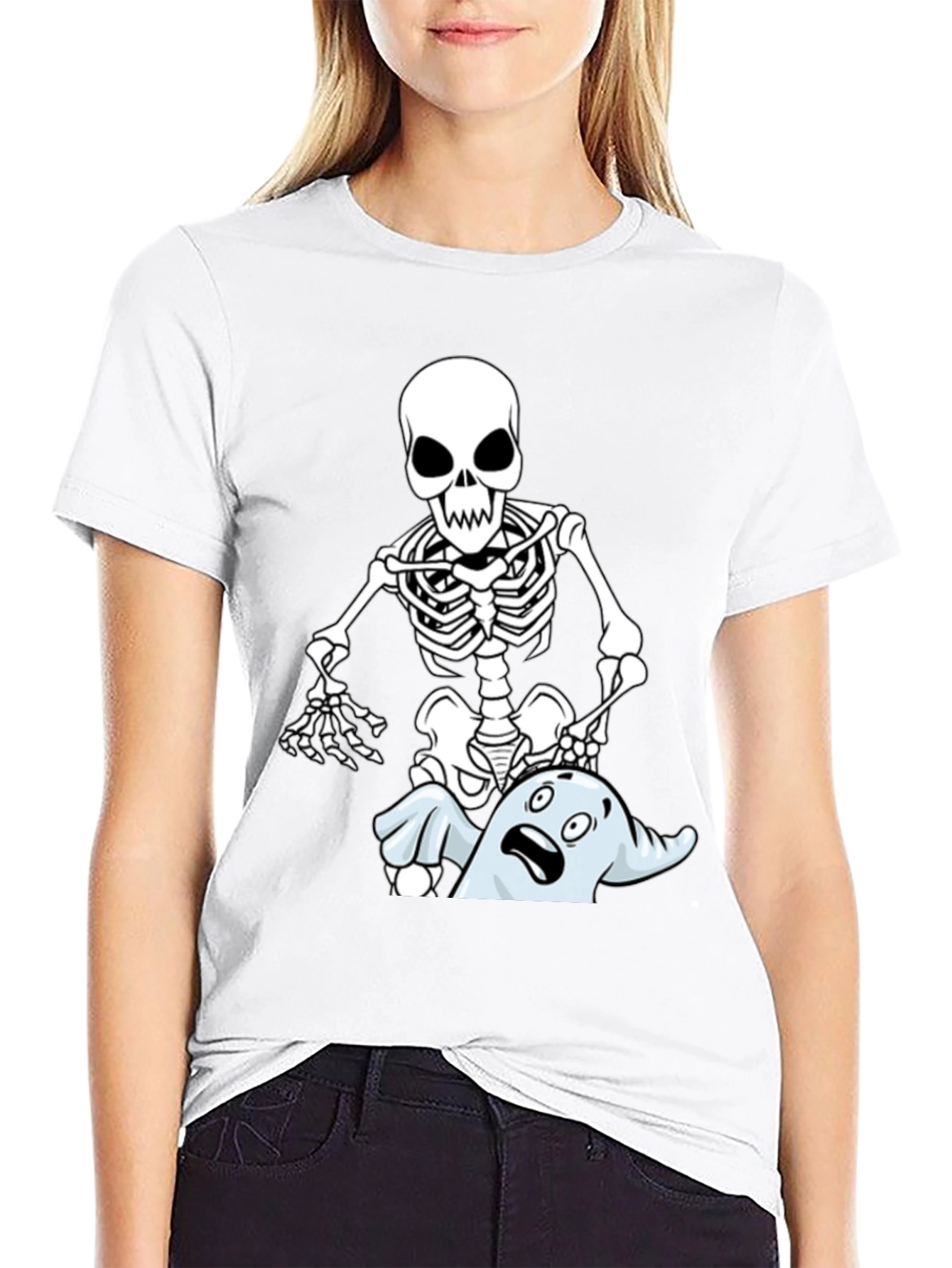Black Funny Skeleton & Ghost Graphic T-Shirt - Black view 9