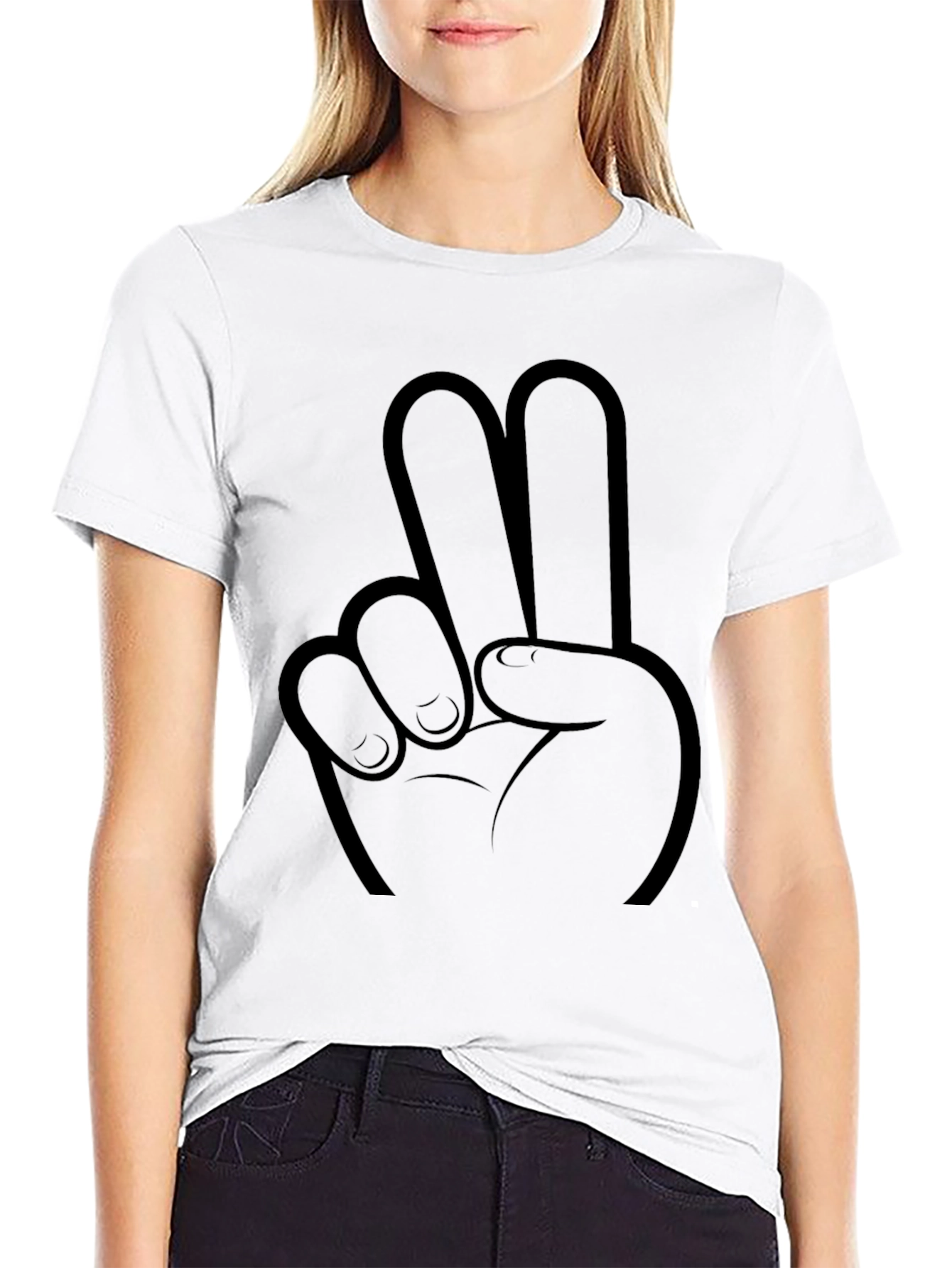Black Peace Sign Graphic Tee - Black Cotton Comfort view 9