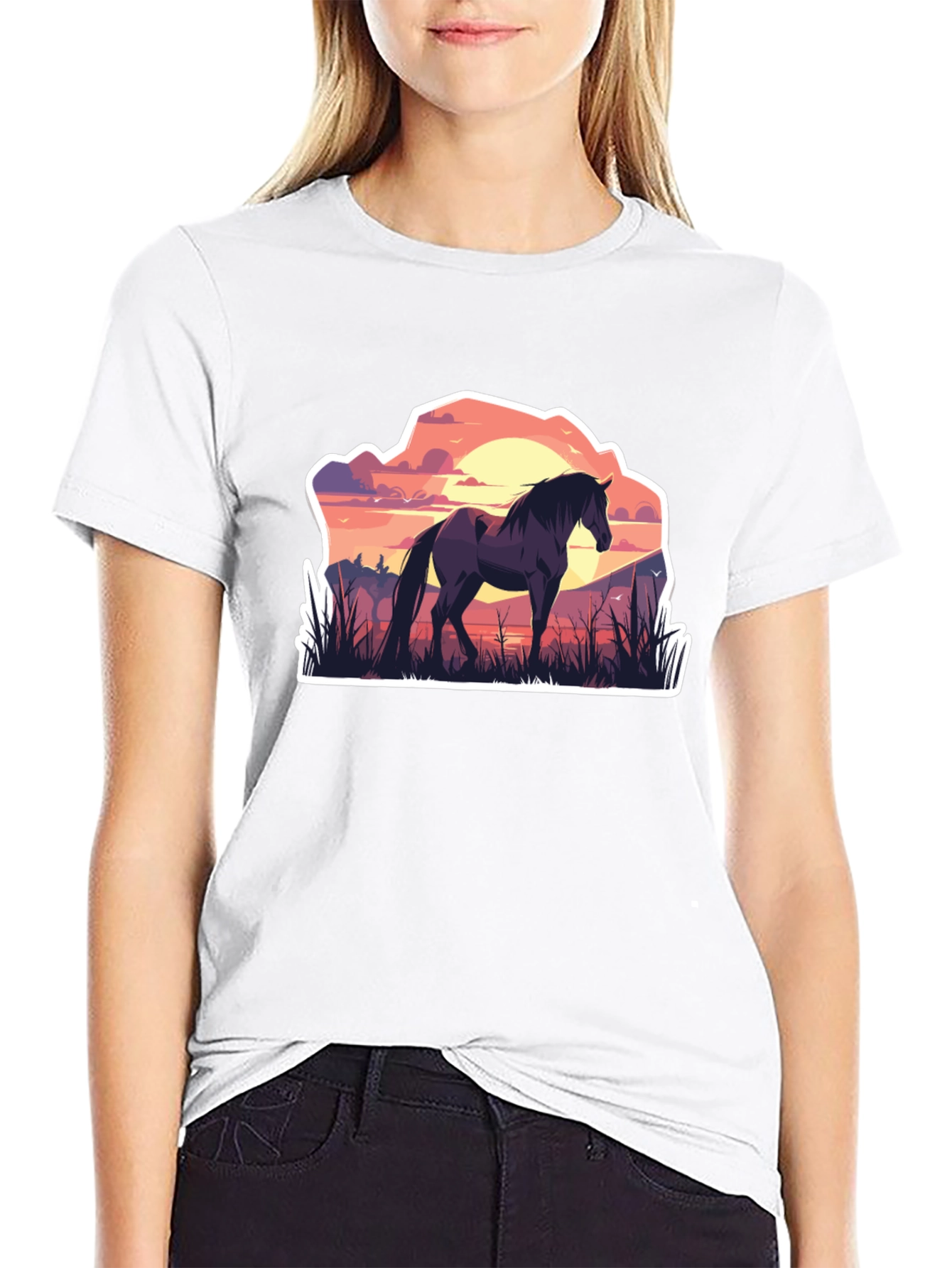 Black Horse Silhouette Graphic Tee - Nature Inspired T-Shirt view 9