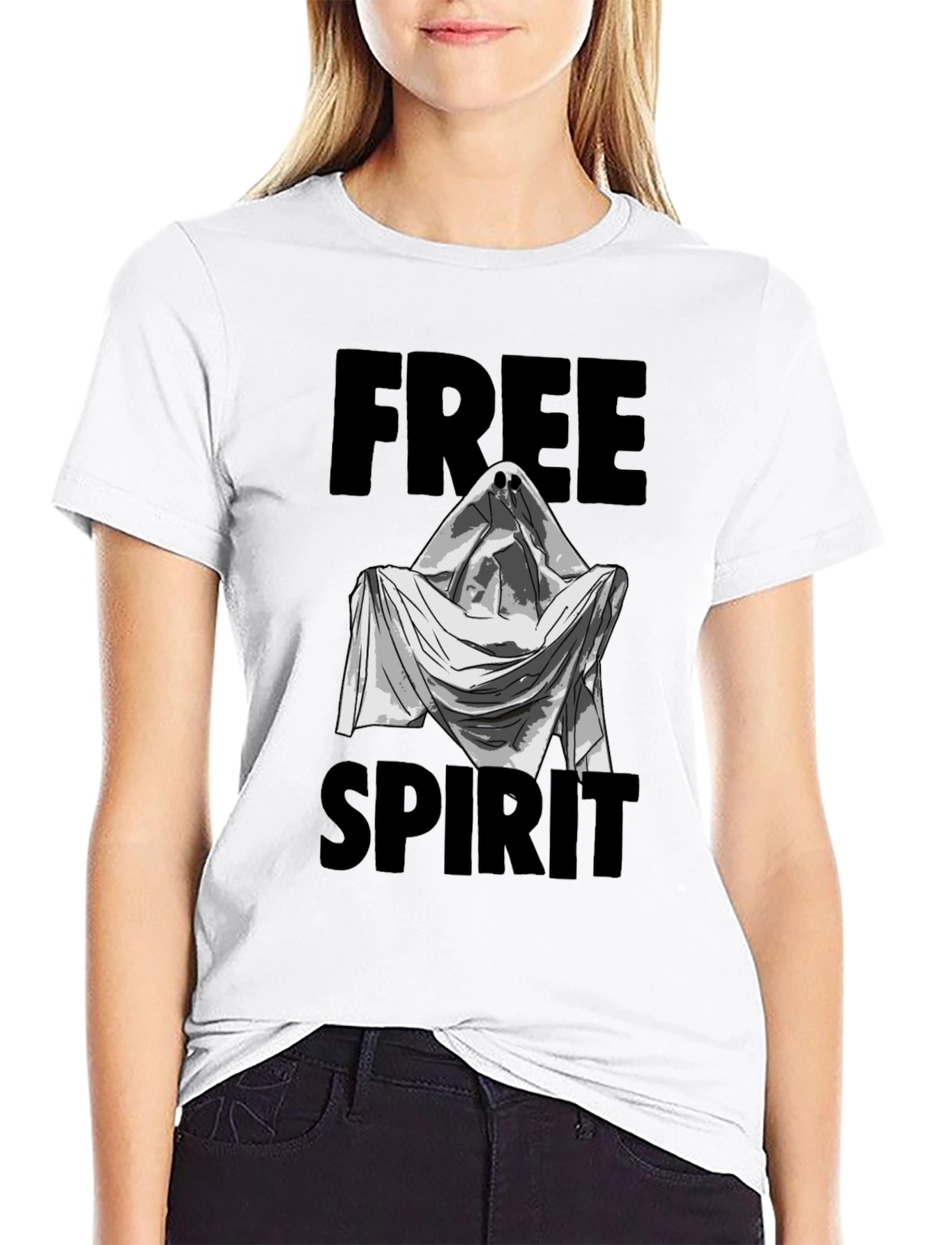 Black Free Spirit Ghost Graphic T-Shirt - Black view 9