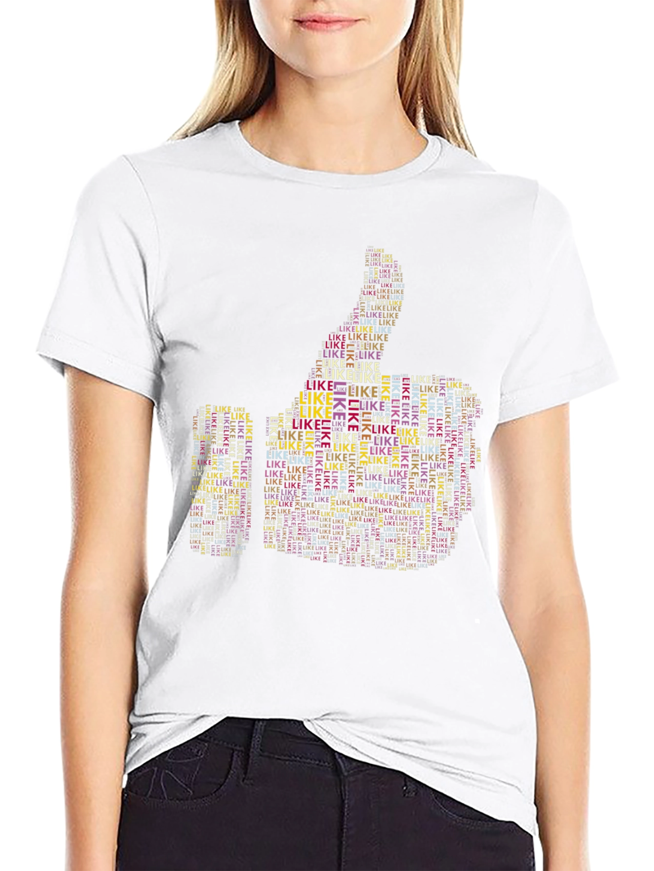 Black Thumbs Up Word Art T-Shirt view 9