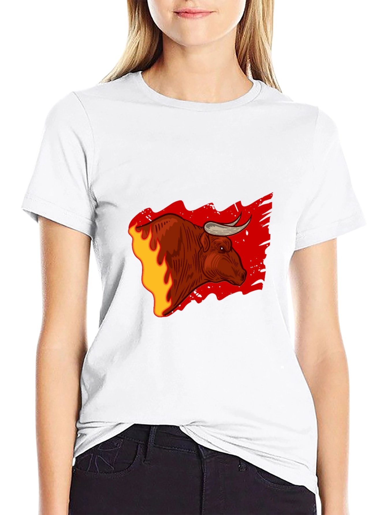 Black Fiery Bull Graphic Tee - Bold Black T-Shirt view 9
