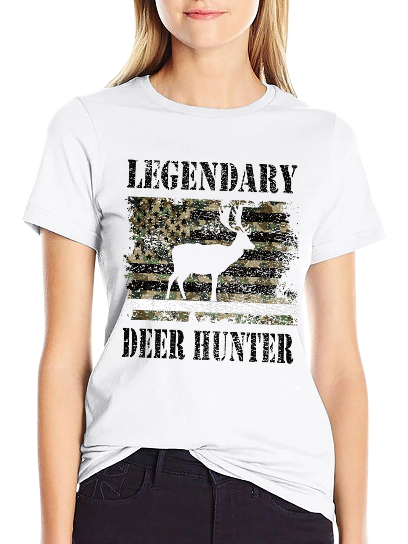 Black Legendary Deer Hunter Camo Flag Graphic Tee view 9