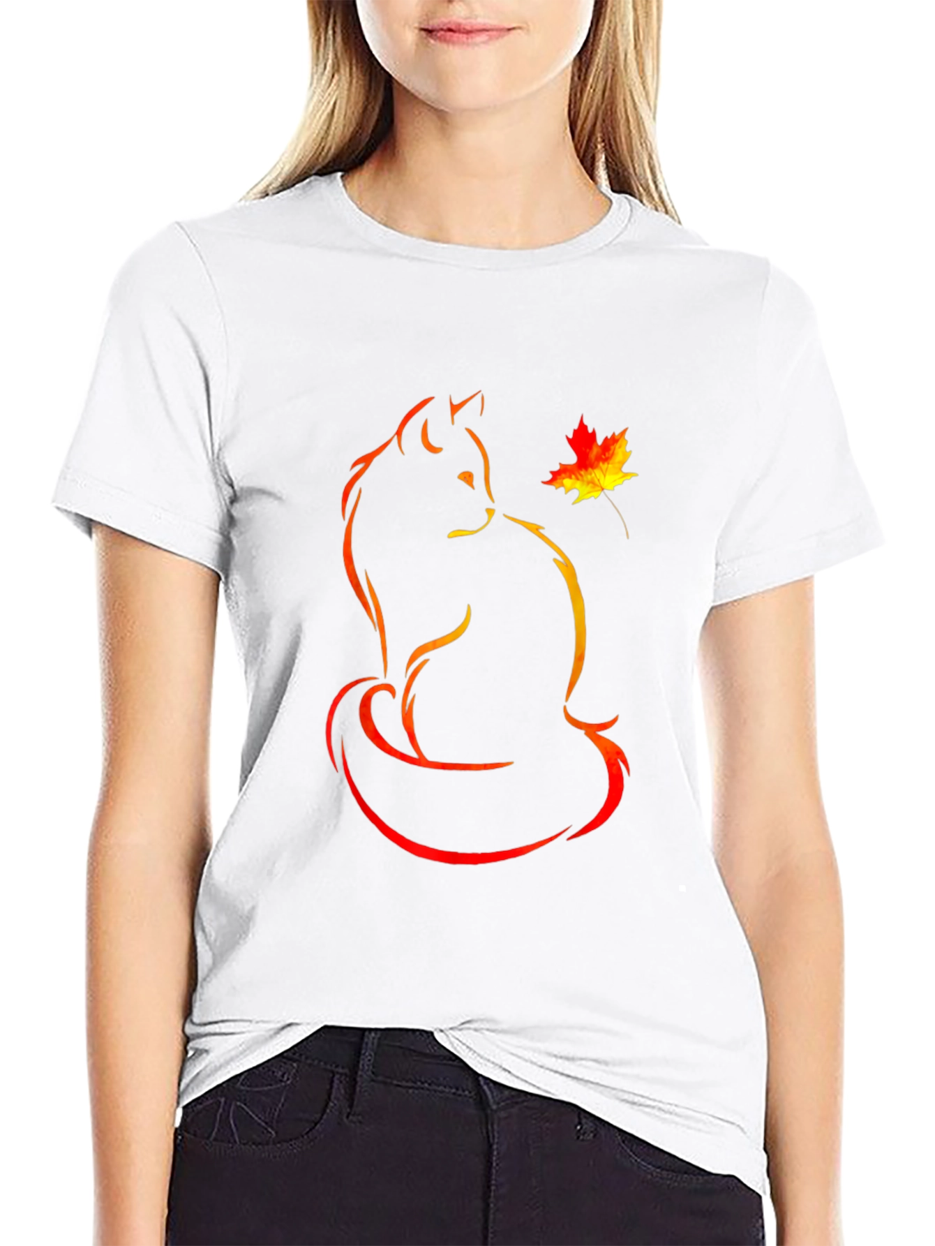 Black Autumn Cat T-Shirt - Stylish Fall Design view 9