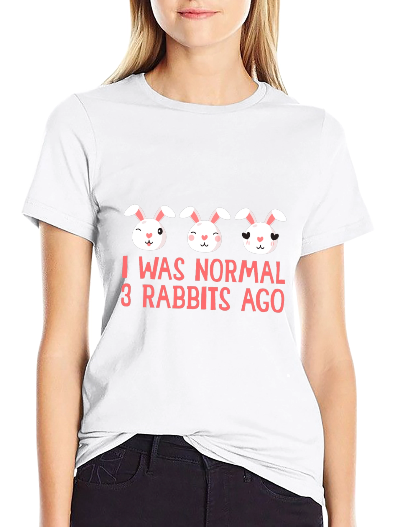Black Funny Rabbit Graphic Print Black T-Shirt view 9